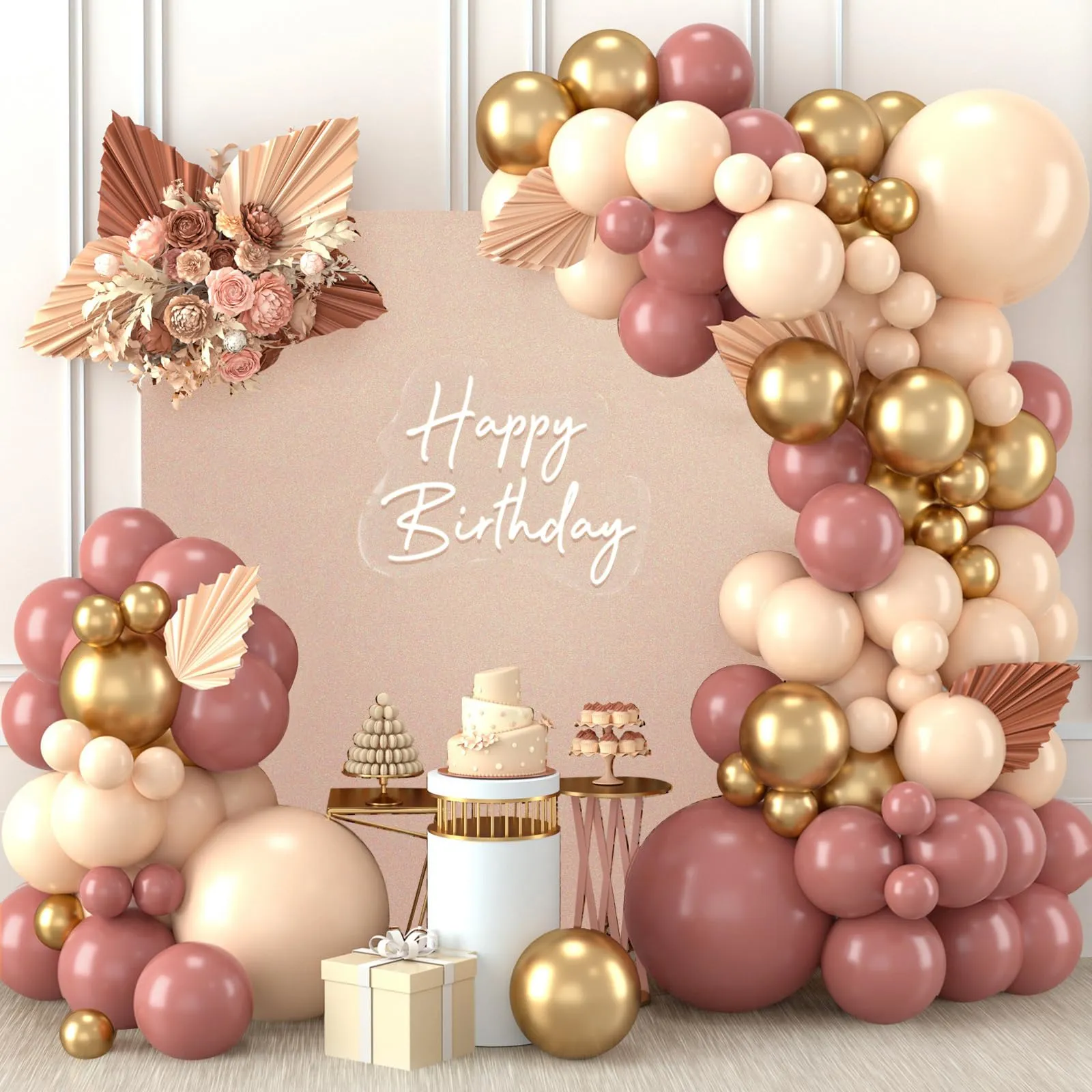 Balloon Garland Kit Arco di Palloncini Oro Rosa Retro e Albicocca, 110 Pezzi - immagine 1