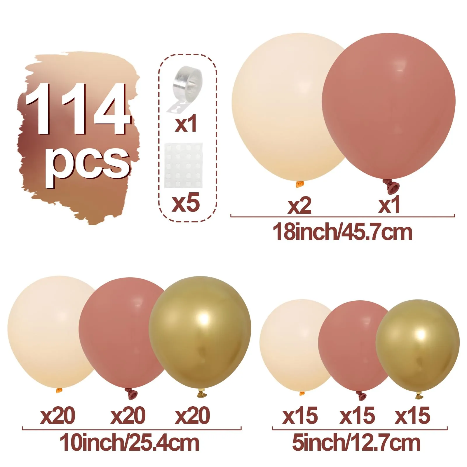 Balloon Garland Kit Arco di Palloncini Oro Rosa Retro e Albicocca, 110 Pezzi - immagine 2
