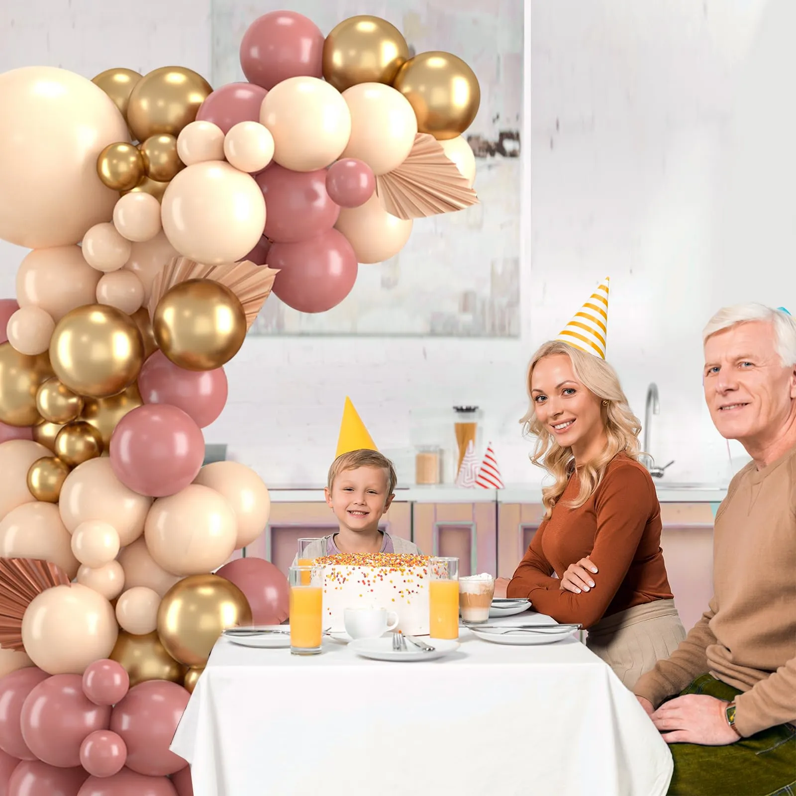 Balloon Garland Kit Arco di Palloncini Oro Rosa Retro e Albicocca, 110 Pezzi - immagine 5