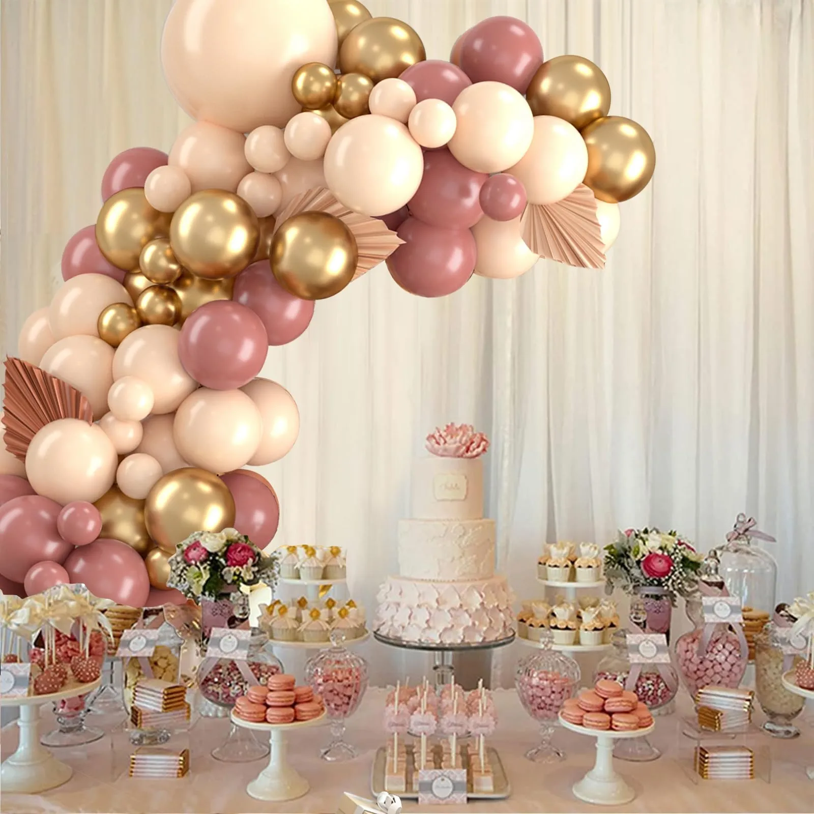 Balloon Garland Kit Arco di Palloncini Oro Rosa Retro e Albicocca, 110 Pezzi - immagine 6