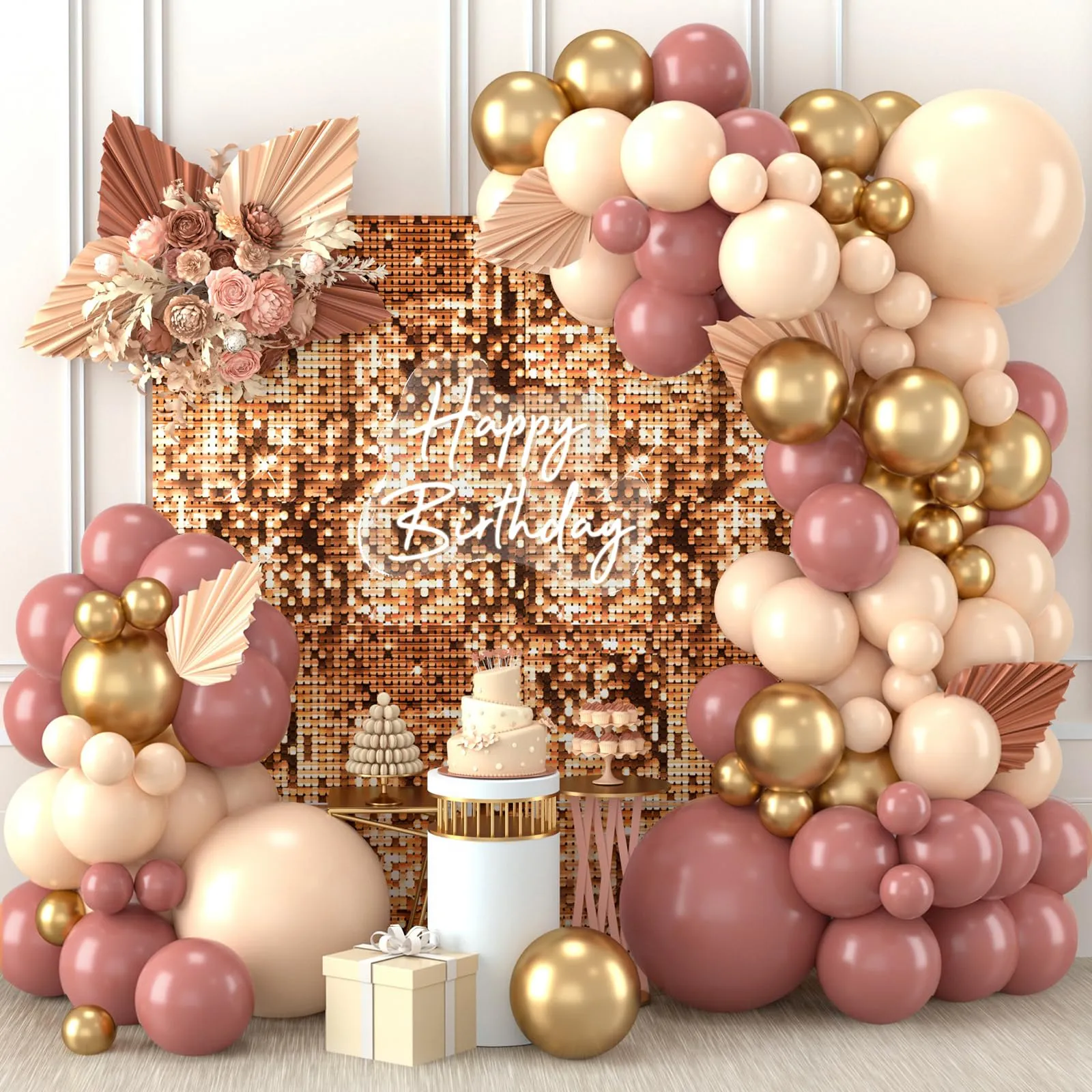 Balloon Garland Kit Arco di Palloncini Oro Rosa Retro e Albicocca, 110 Pezzi - immagine 8
