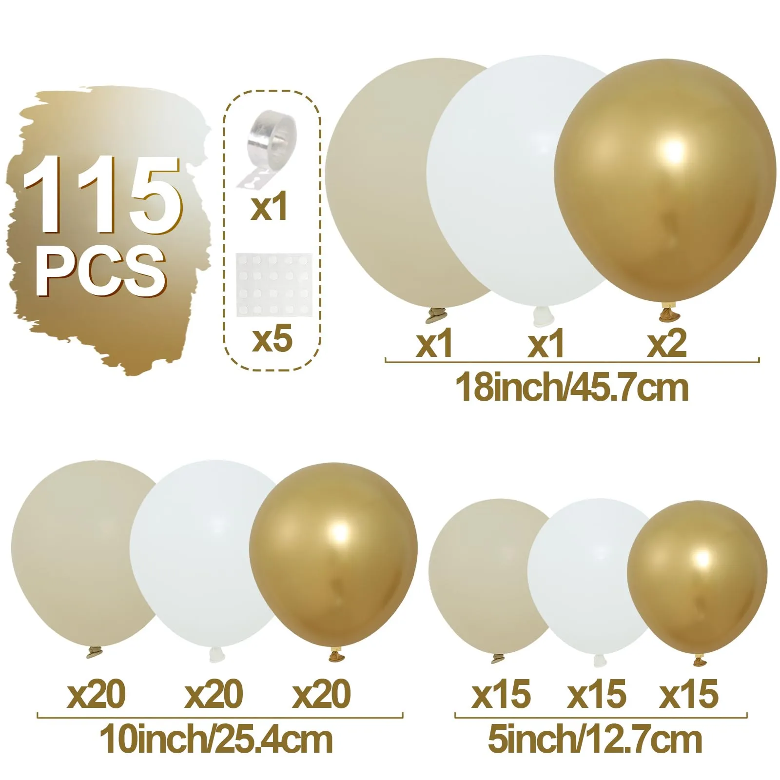 Balloon Garland Kit Arco Palloncini Sabbia Bianco Oro, 111 pezzi - immagine 2