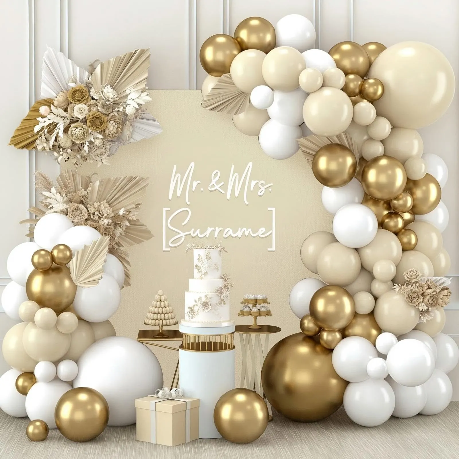 Balloon Garland Kit Arco Palloncini Sabbia Bianco Oro, 111 pezzi - immagine 5