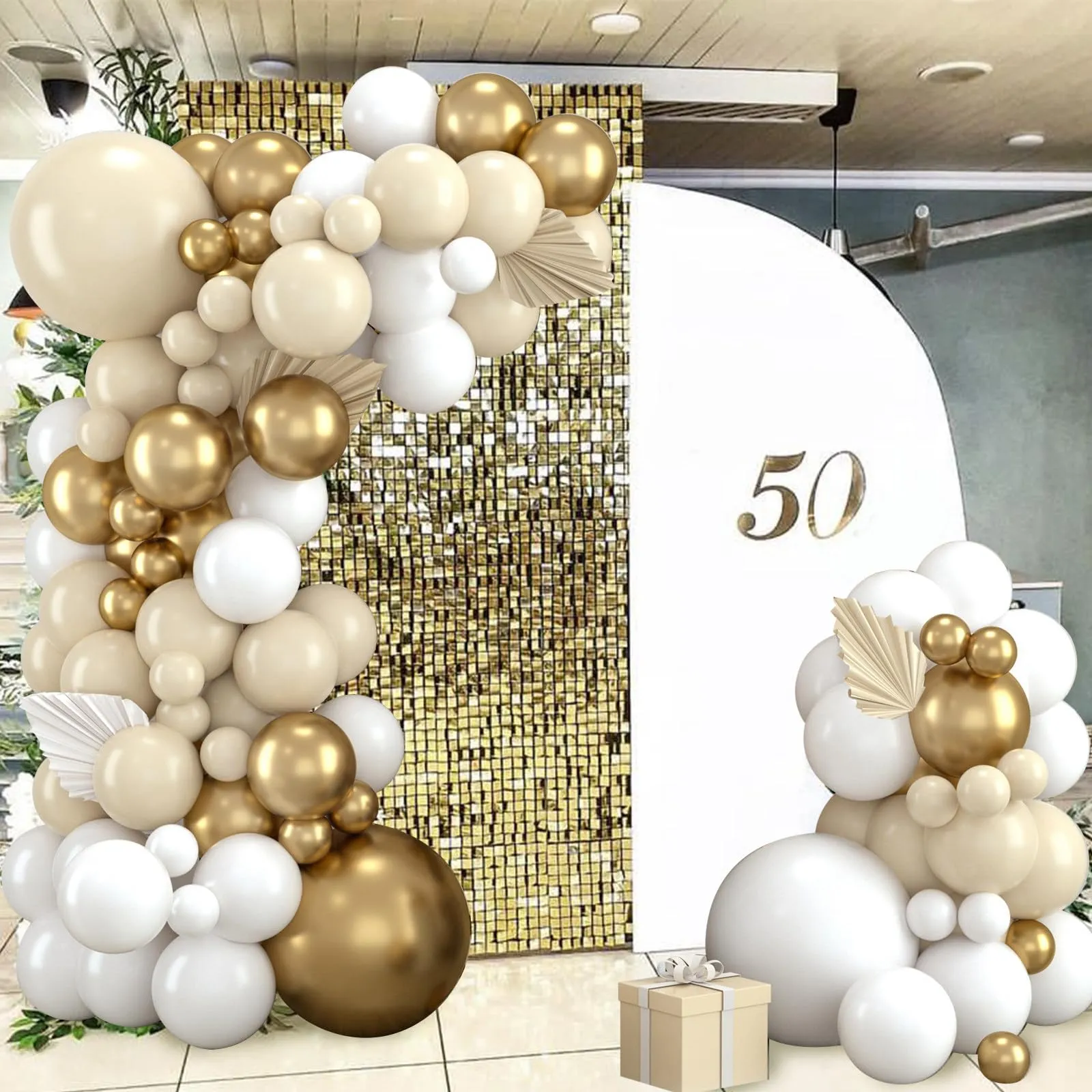 Balloon Garland Kit Arco Palloncini Sabbia Bianco Oro, 111 pezzi - immagine 8