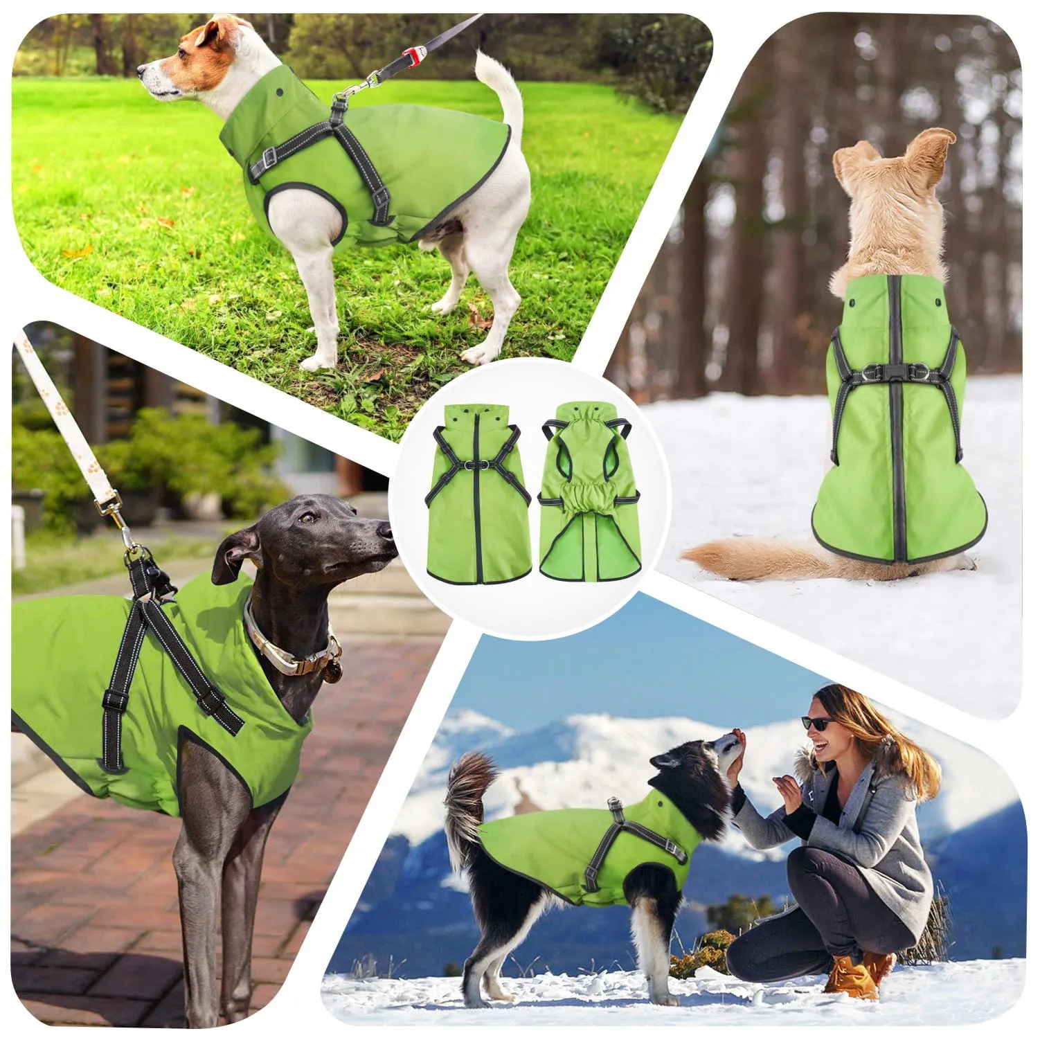 Mosucoirl Impermeabile per cani con cappuccio, Verde, XL - immagine 3