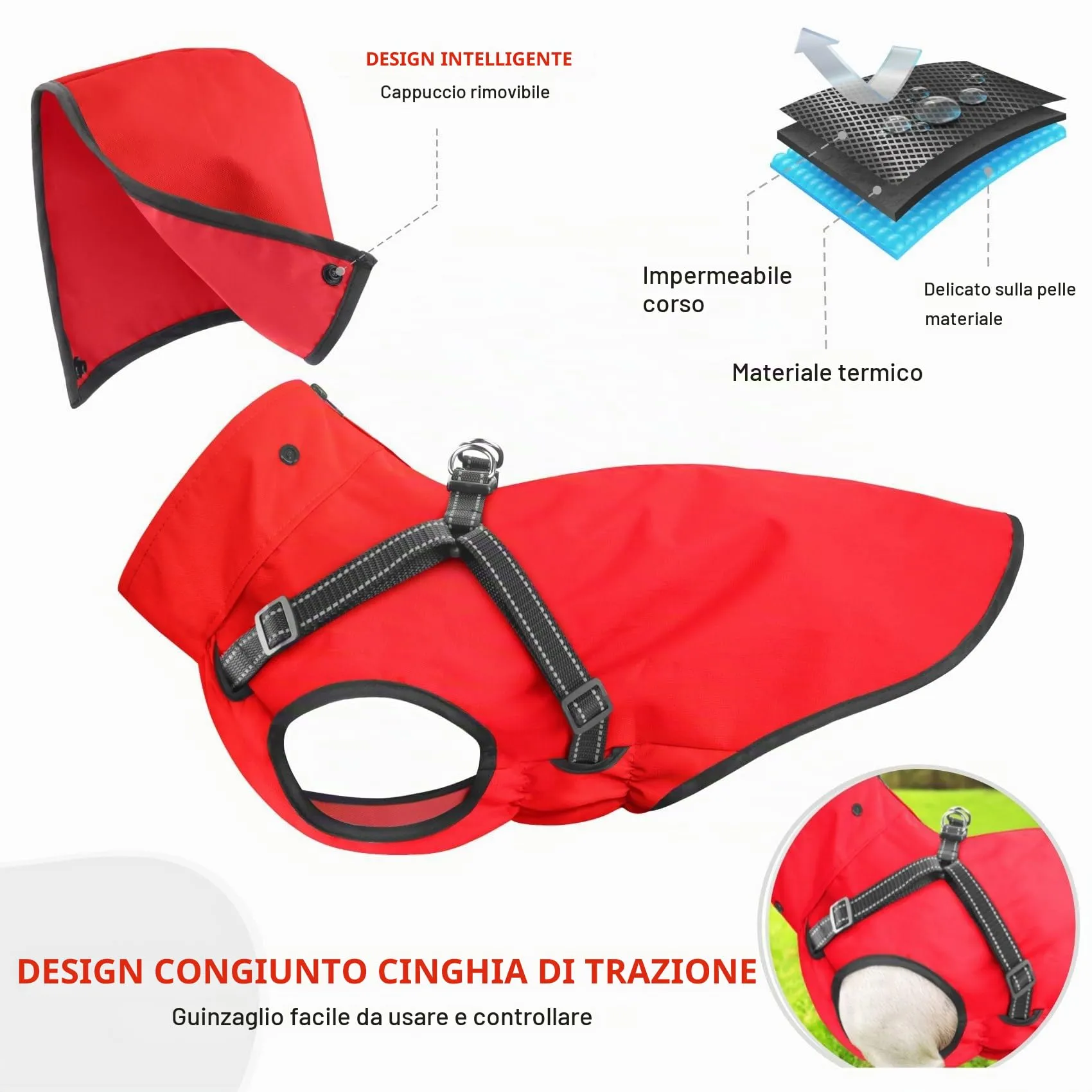 Mosucoirl Impermeabile per cani con cappuccio, Rosso, Taglia M - immagine 6