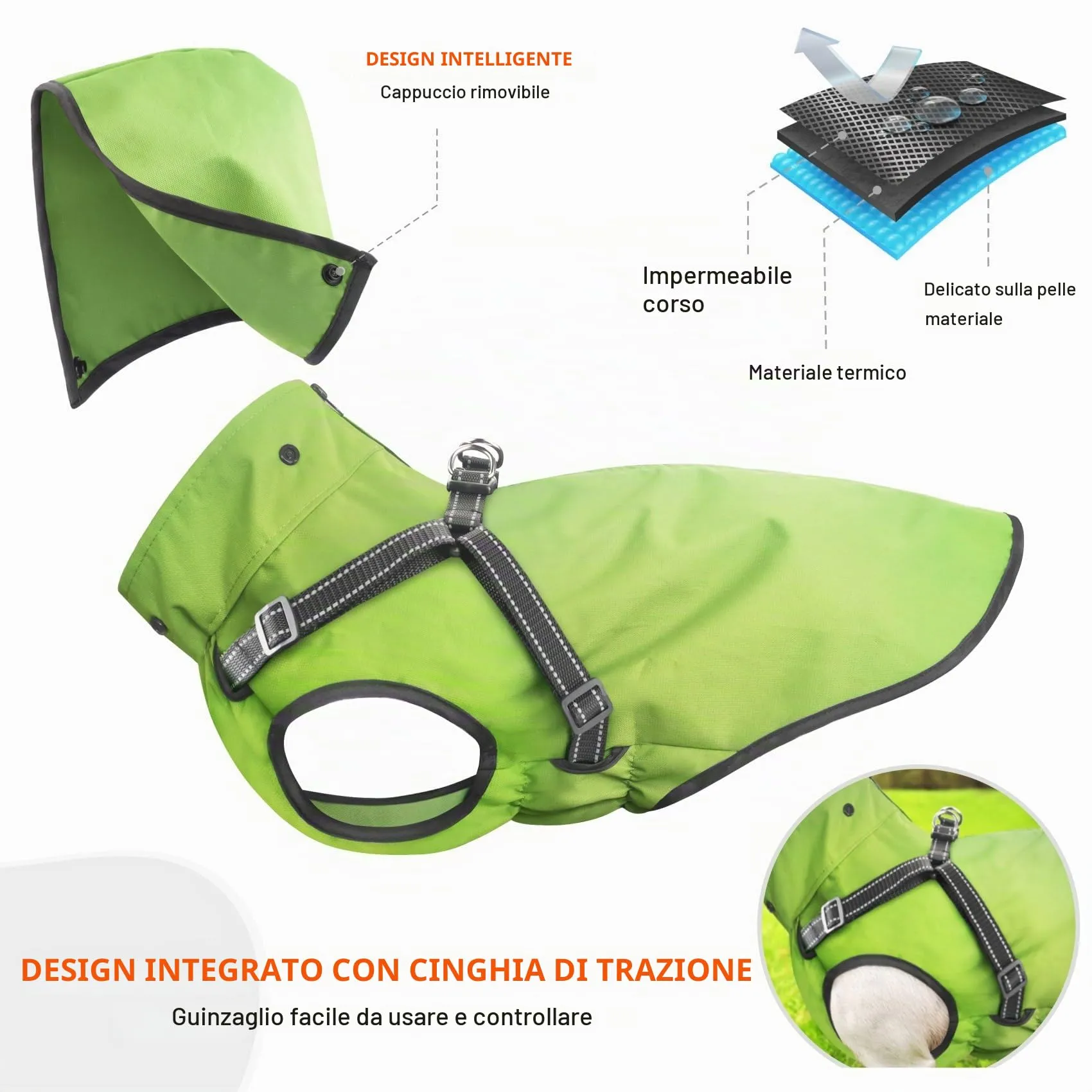 Mosucoirl Impermeabile per cani con cappuccio, Verde, Taglia M - immagine 6