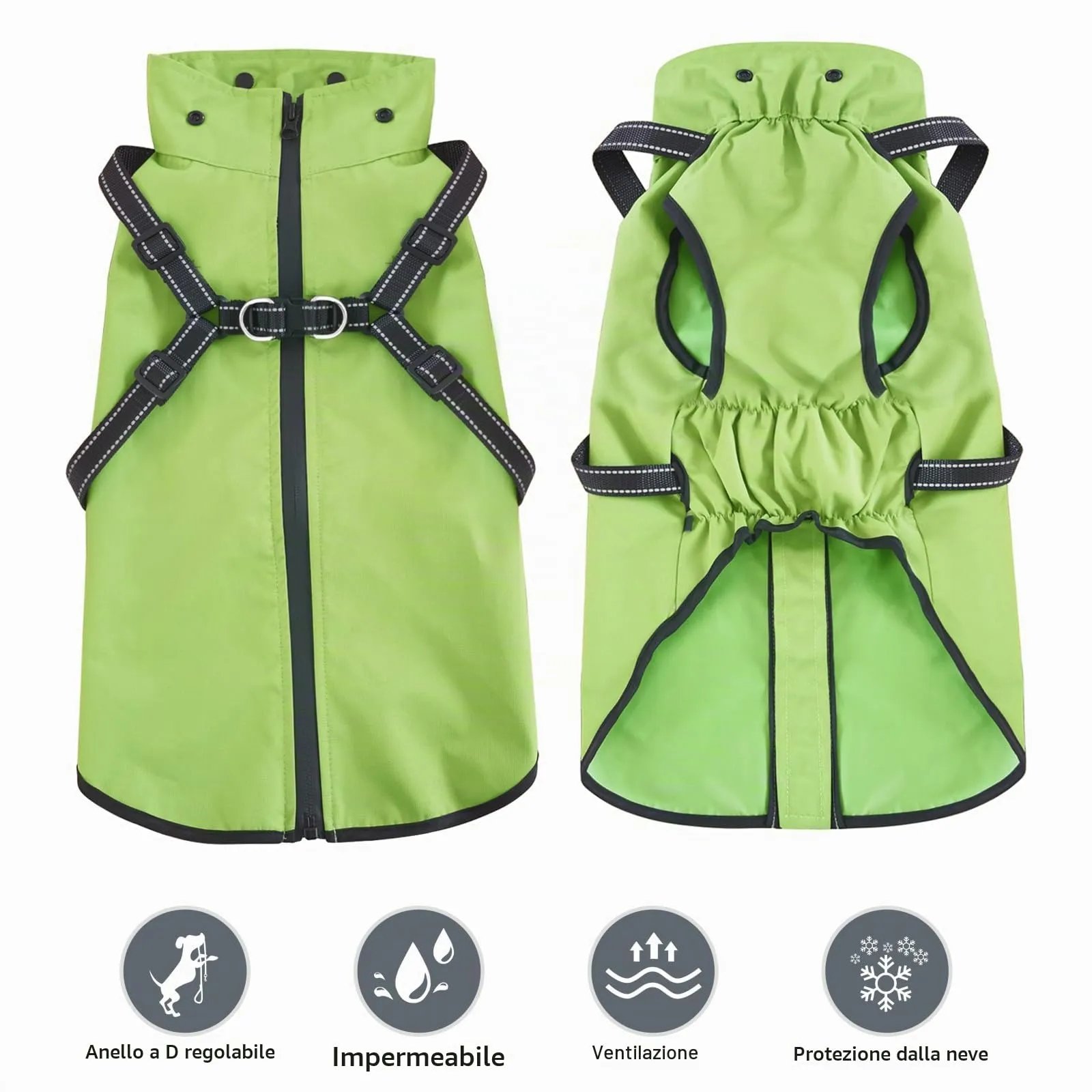 Mosucoirl Impermeabile per Cani con Cappuccio, Verde, XXL - immagine 7