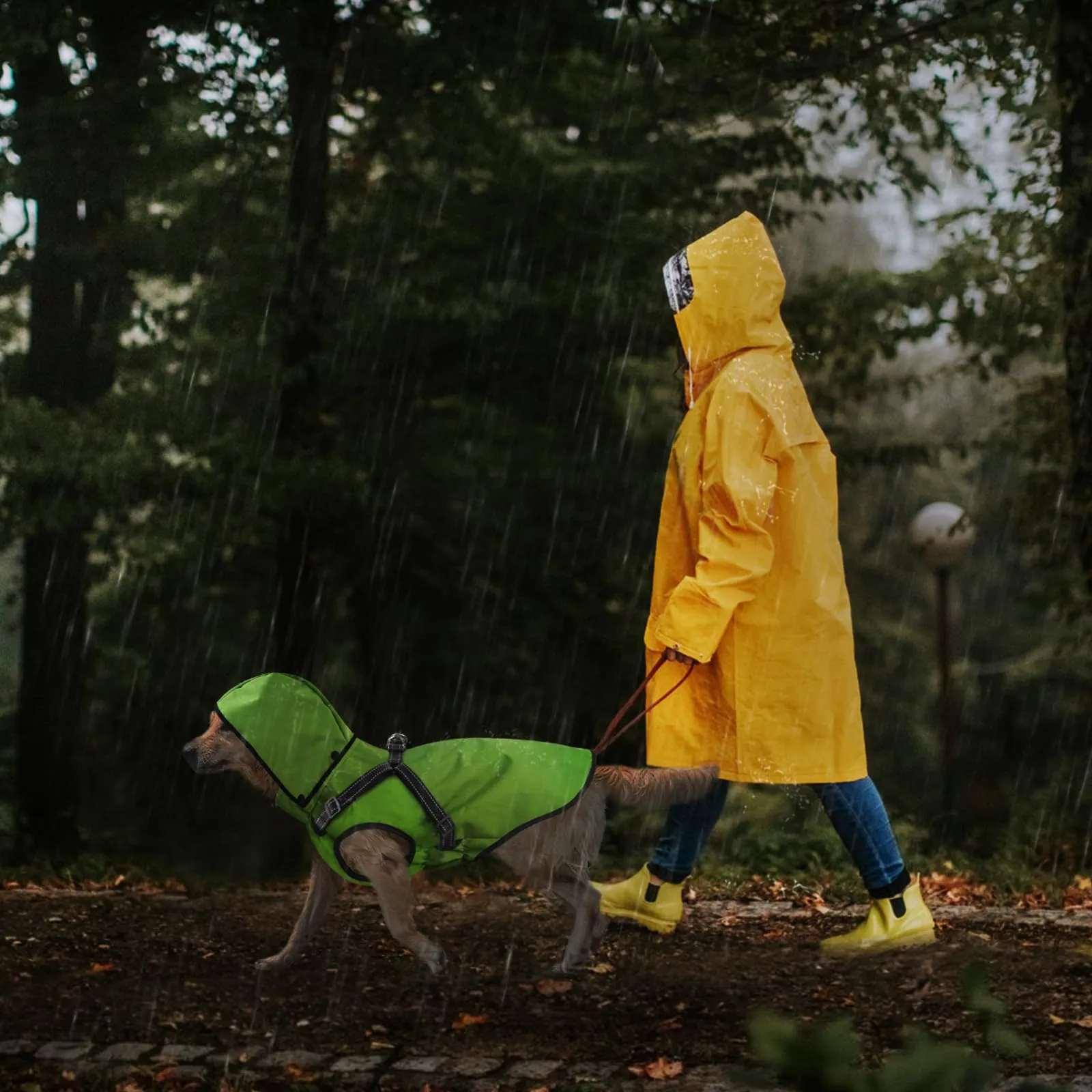 Mosucoirl Impermeabile per cani con cappuccio, Verde, Taglia L - immagine 4