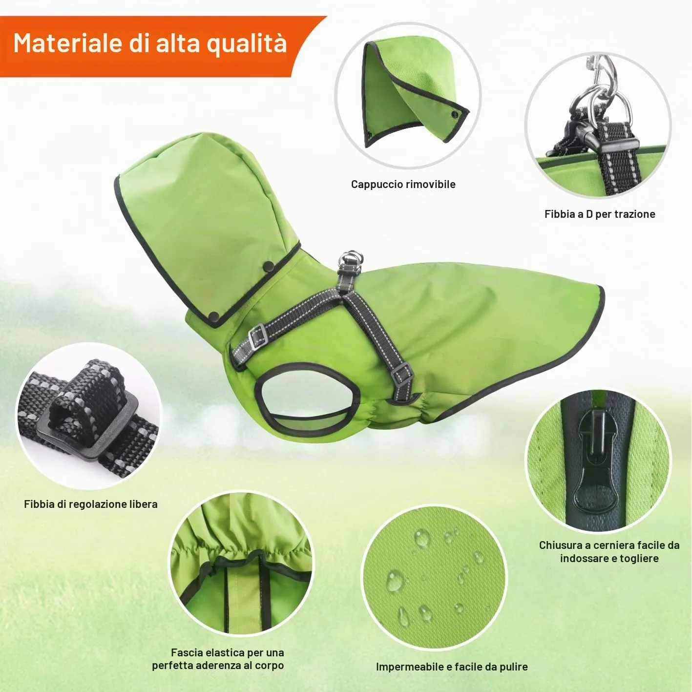Mosucoirl Impermeabile per cani con cappuccio, Verde, Taglia L - immagine 5