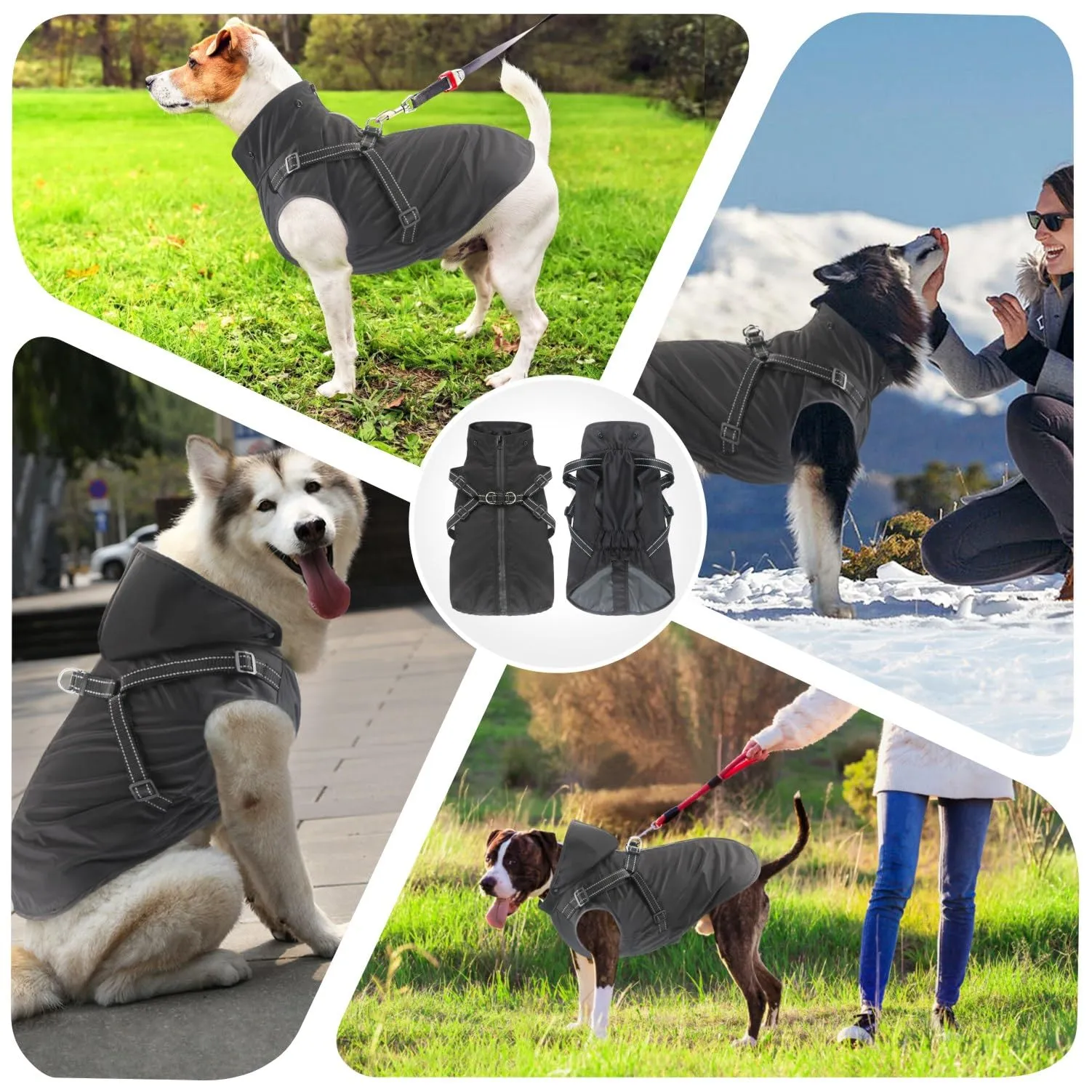 Mosucoirl Impermeabile per Cani con Cappuccio, Nero, Taglia XXL - immagine 4
