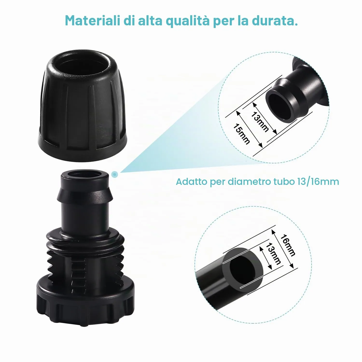 VooGenzek Raccordi per Irrigazione a Goccia 16mm, Adattatori a Terminali e Connettori Spinati, Nero, 10 Pezzi - immagine 3