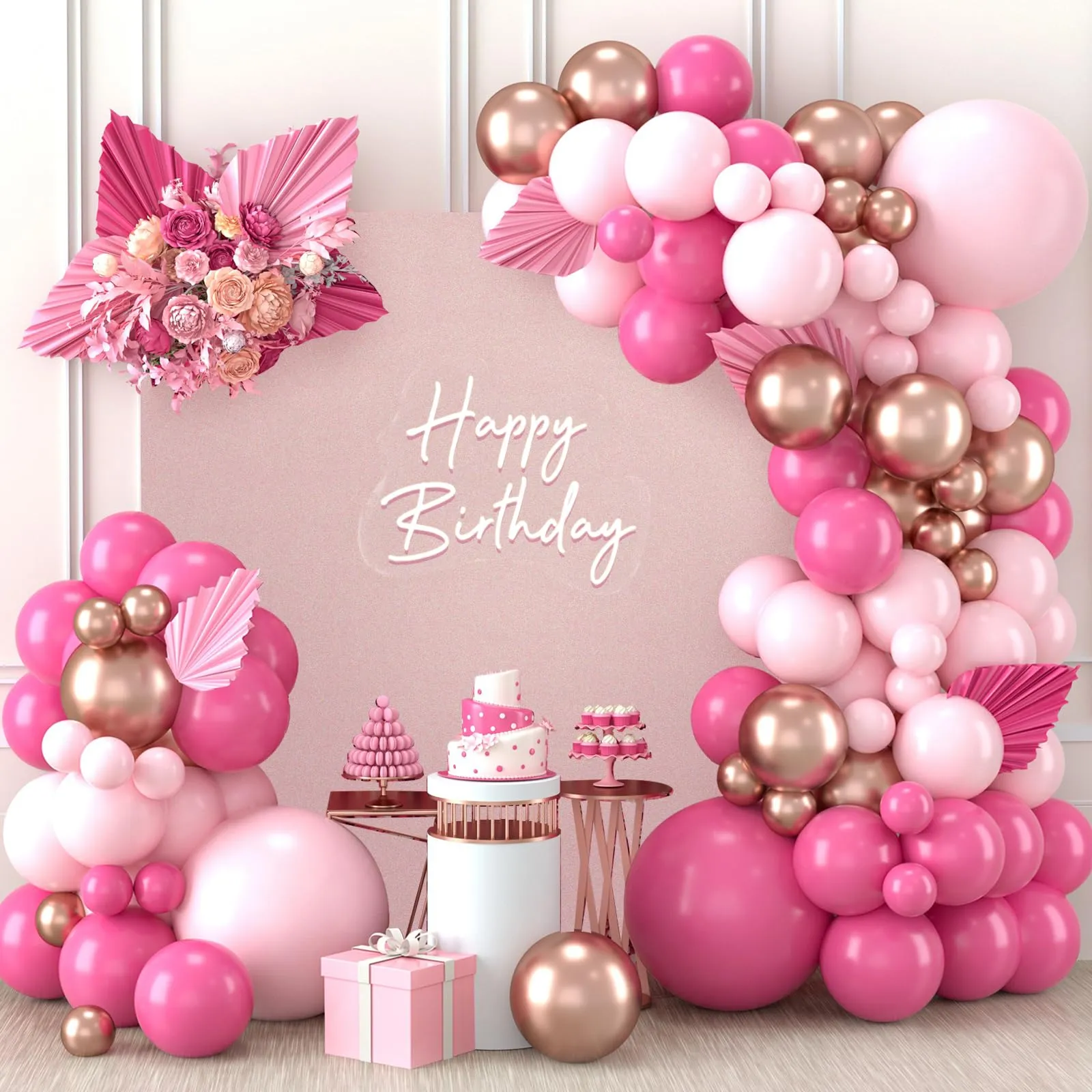 Balloon Garland Kit Arco Palloncini Oro Rosa e Rosa Macaron, 110 Pezzi - immagine 1