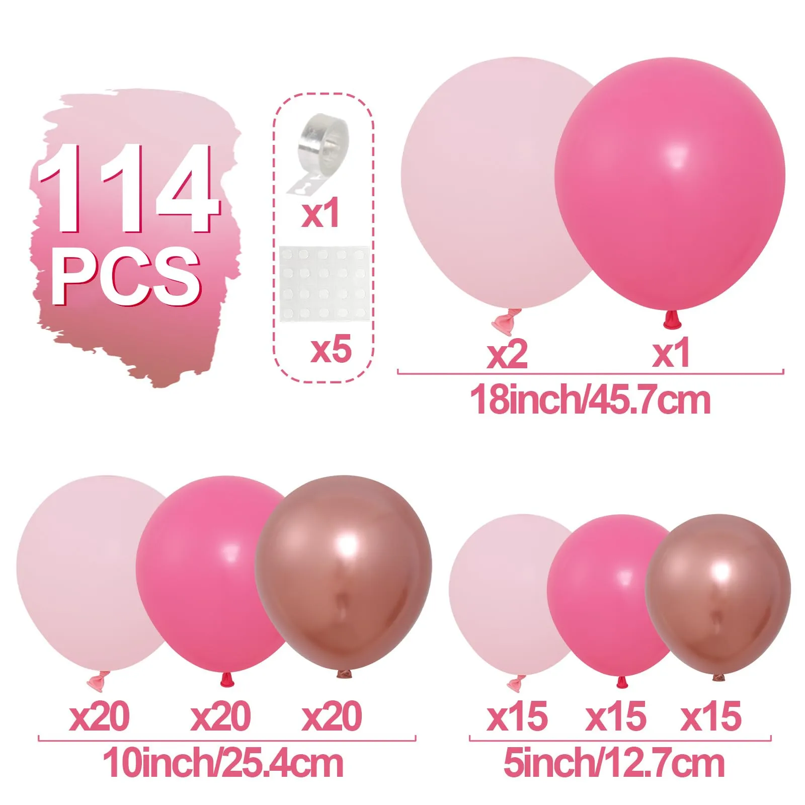 Balloon Garland Kit Arco Palloncini Oro Rosa e Rosa Macaron, 110 Pezzi - immagine 2