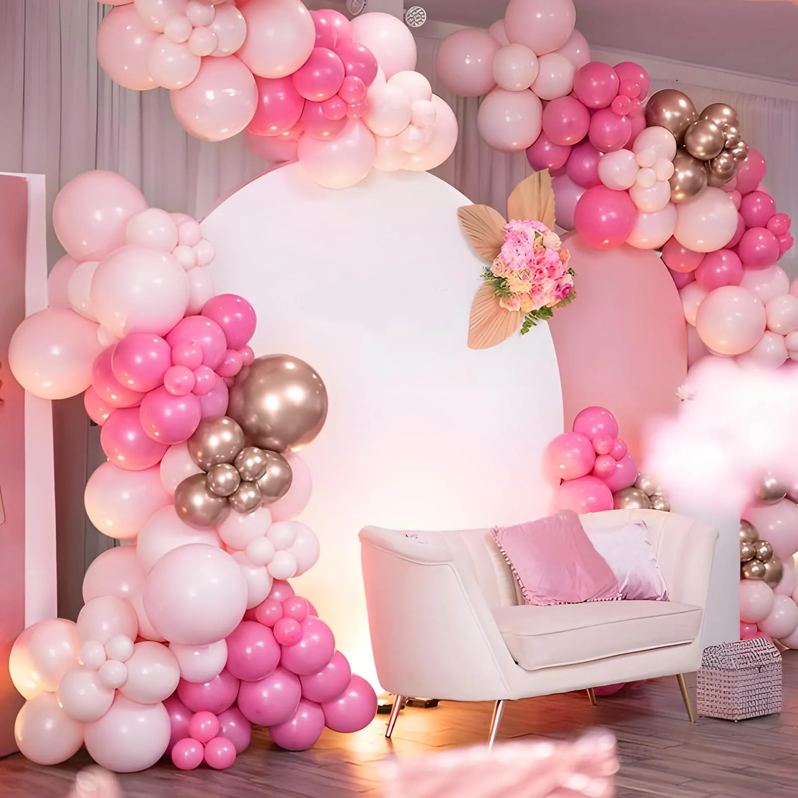Balloon Garland Kit Arco Palloncini Oro Rosa e Rosa Macaron, 110 Pezzi - immagine 3