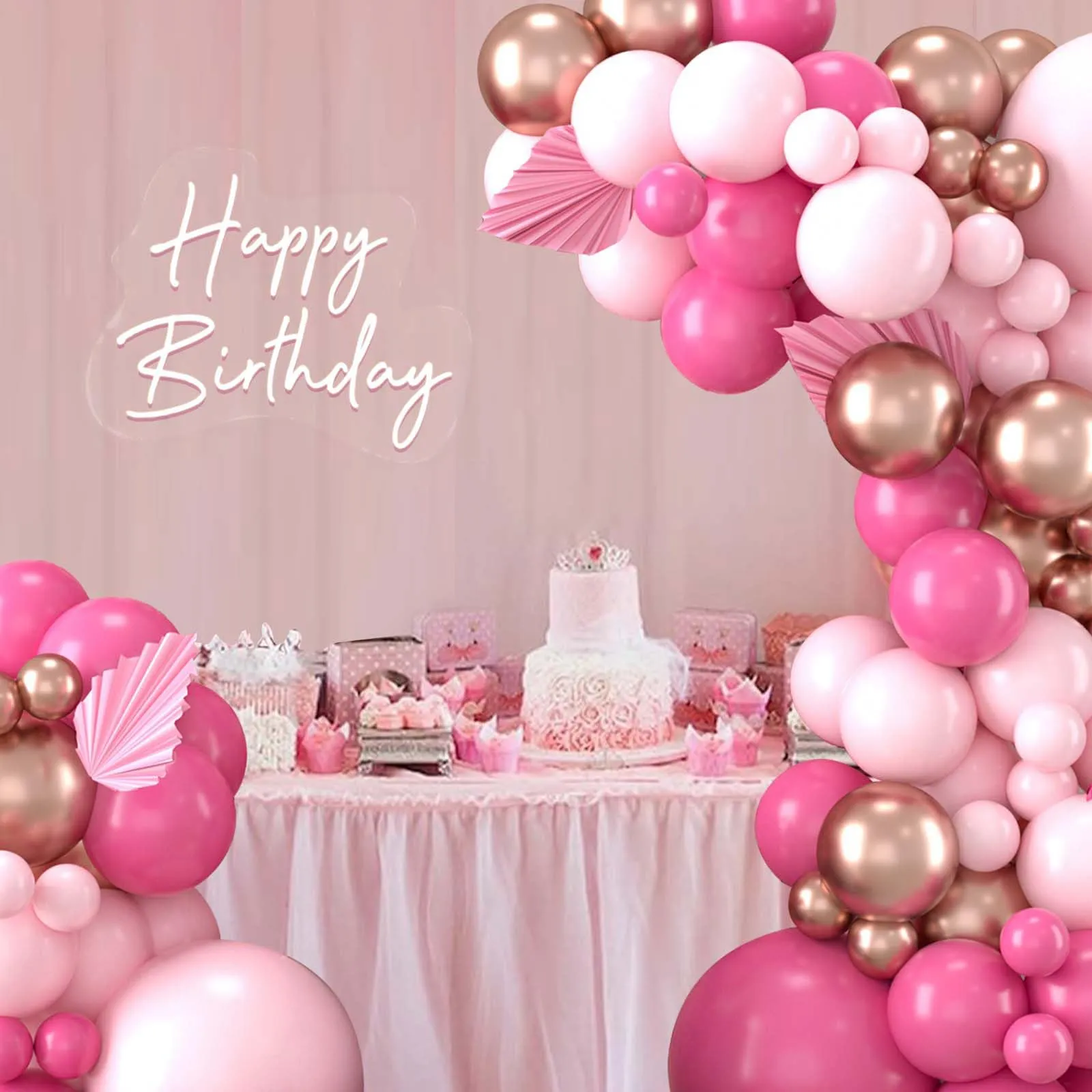 Balloon Garland Kit Arco Palloncini Oro Rosa e Rosa Macaron, 110 Pezzi - immagine 4
