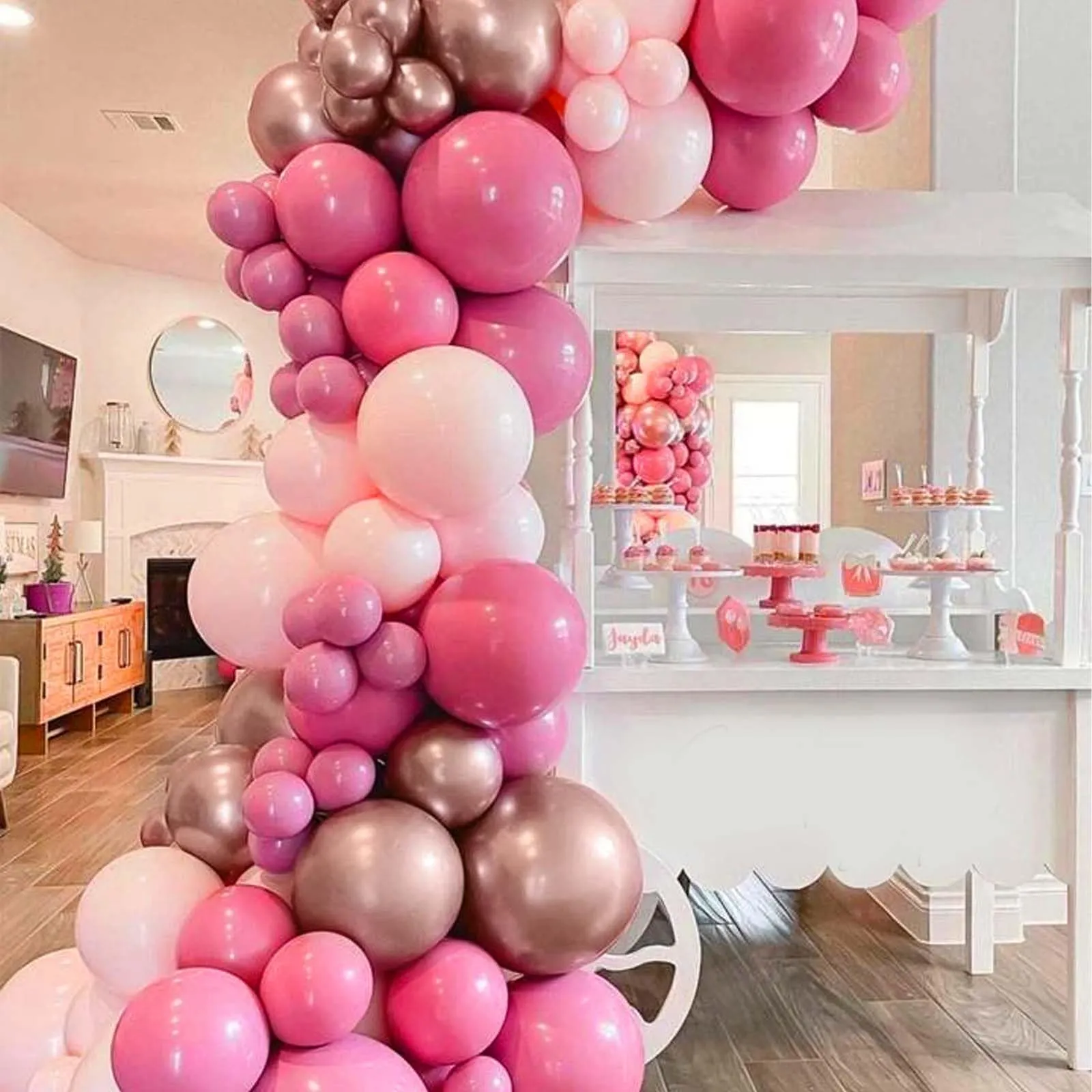 Balloon Garland Kit Arco Palloncini Oro Rosa e Rosa Macaron, 110 Pezzi - immagine 5