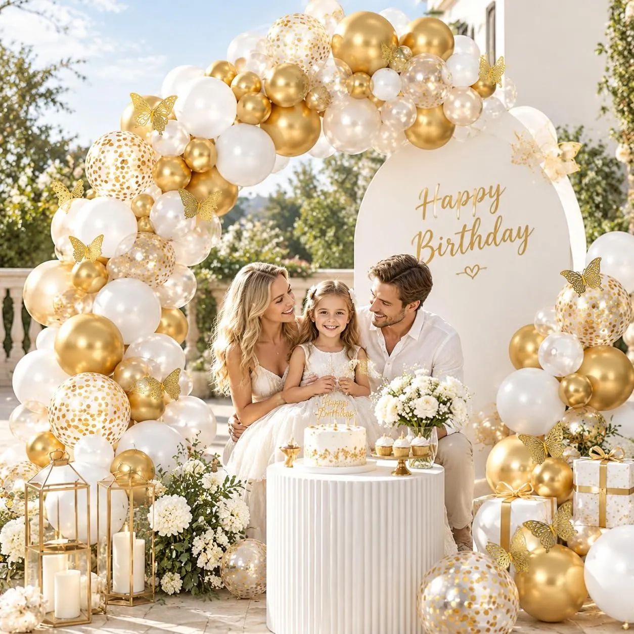 Balloon Garland Kit Arco Palloncini Oro Bianco con Adesivi Farfalla, 104 Pezzi - immagine 6