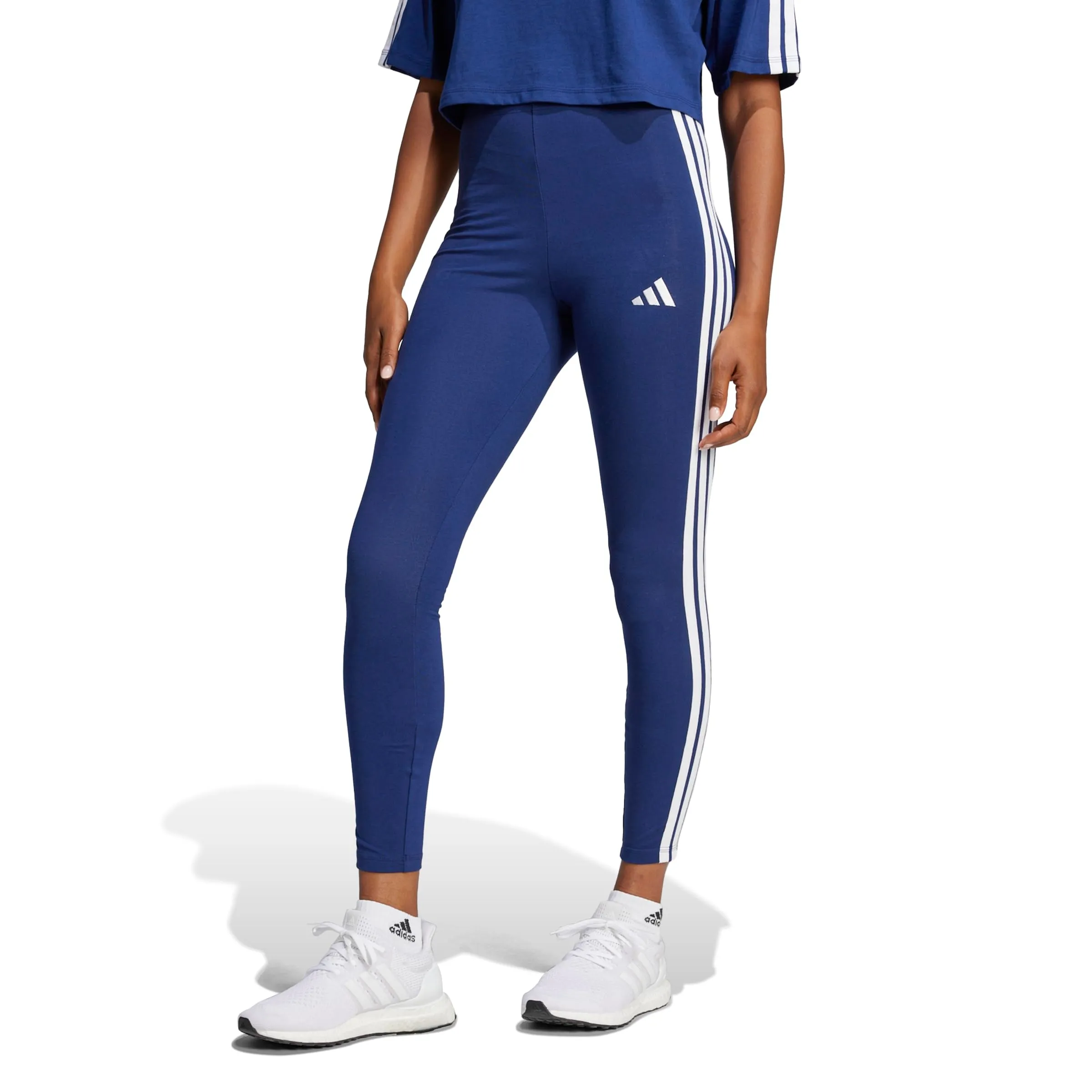 adidas Donna Essentials 3-Stripes Cotton Leggings Tights, Dark Blue/White, M - immagine 3