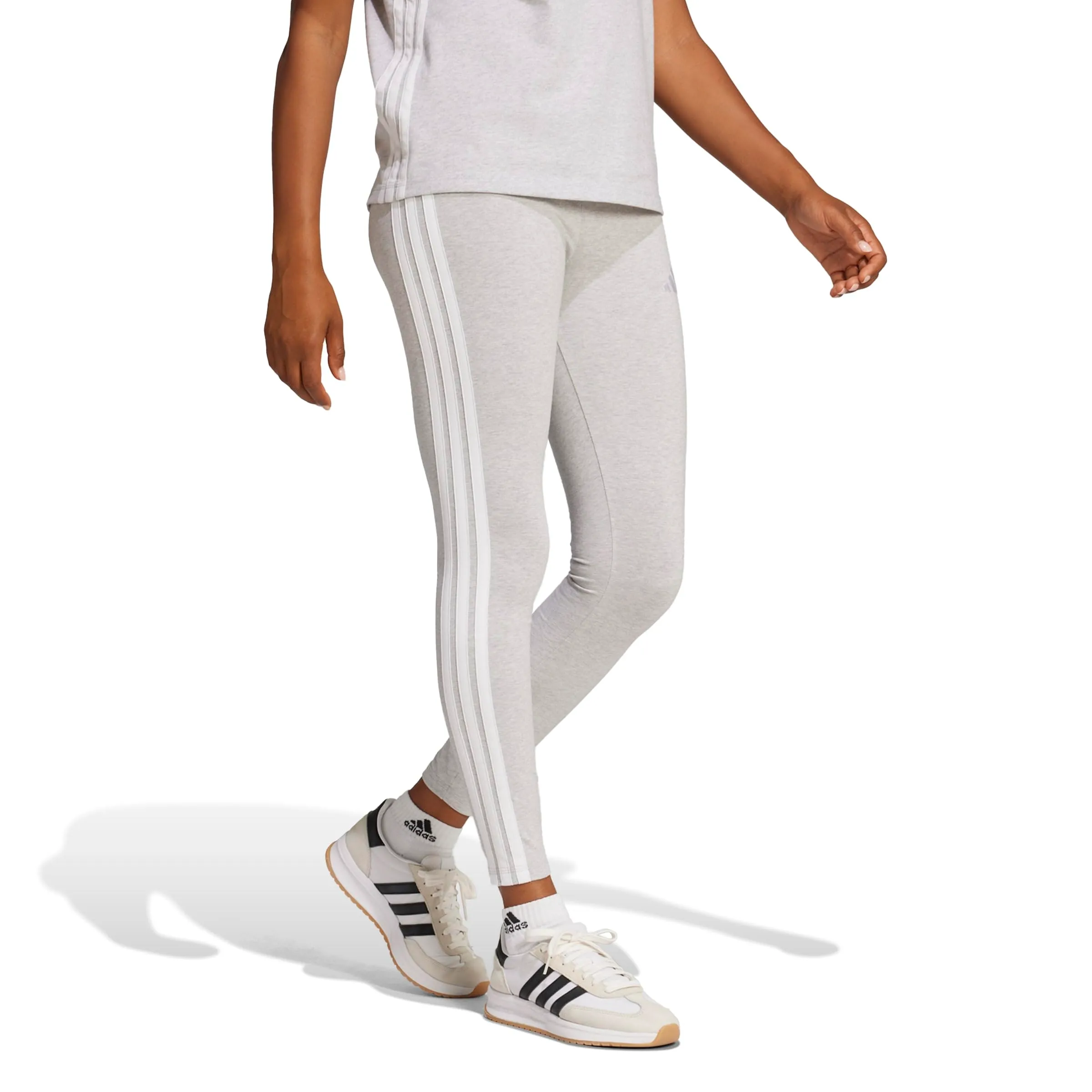 adidas Essentials 3-Stripes Cotton Leggings, Light Grey Heather/White, L - immagine 6