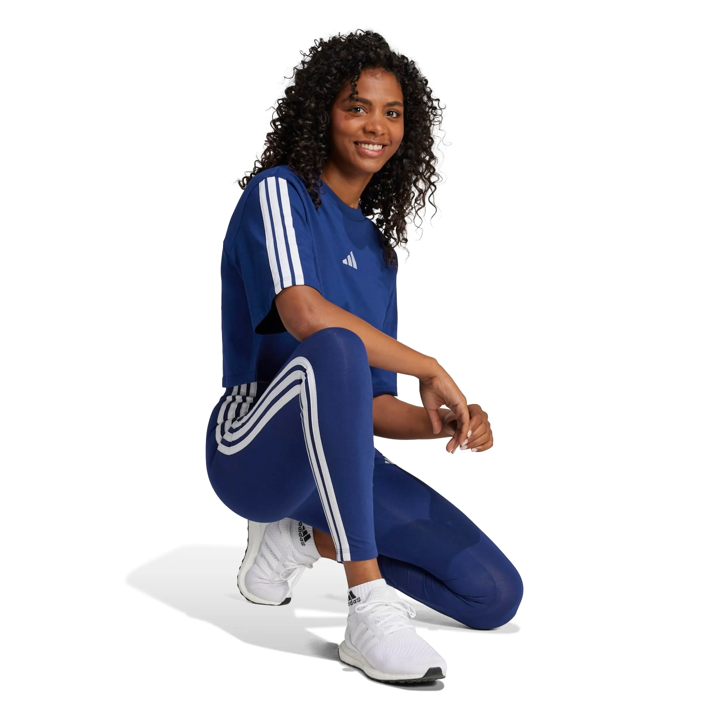 adidas Women's Essentials 3-Stripes Cotton Leggings, Dark Blue/White, XS - immagine 6