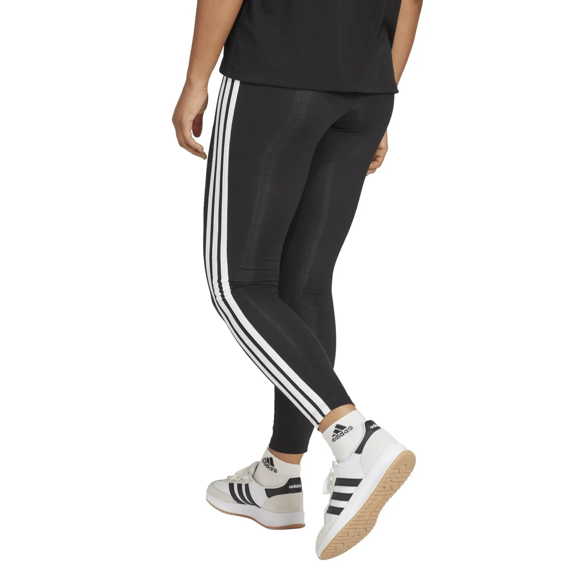adidas Donna Essentials 3-Stripes Cotton Leggings Tights, Black/White, S - immagine 3