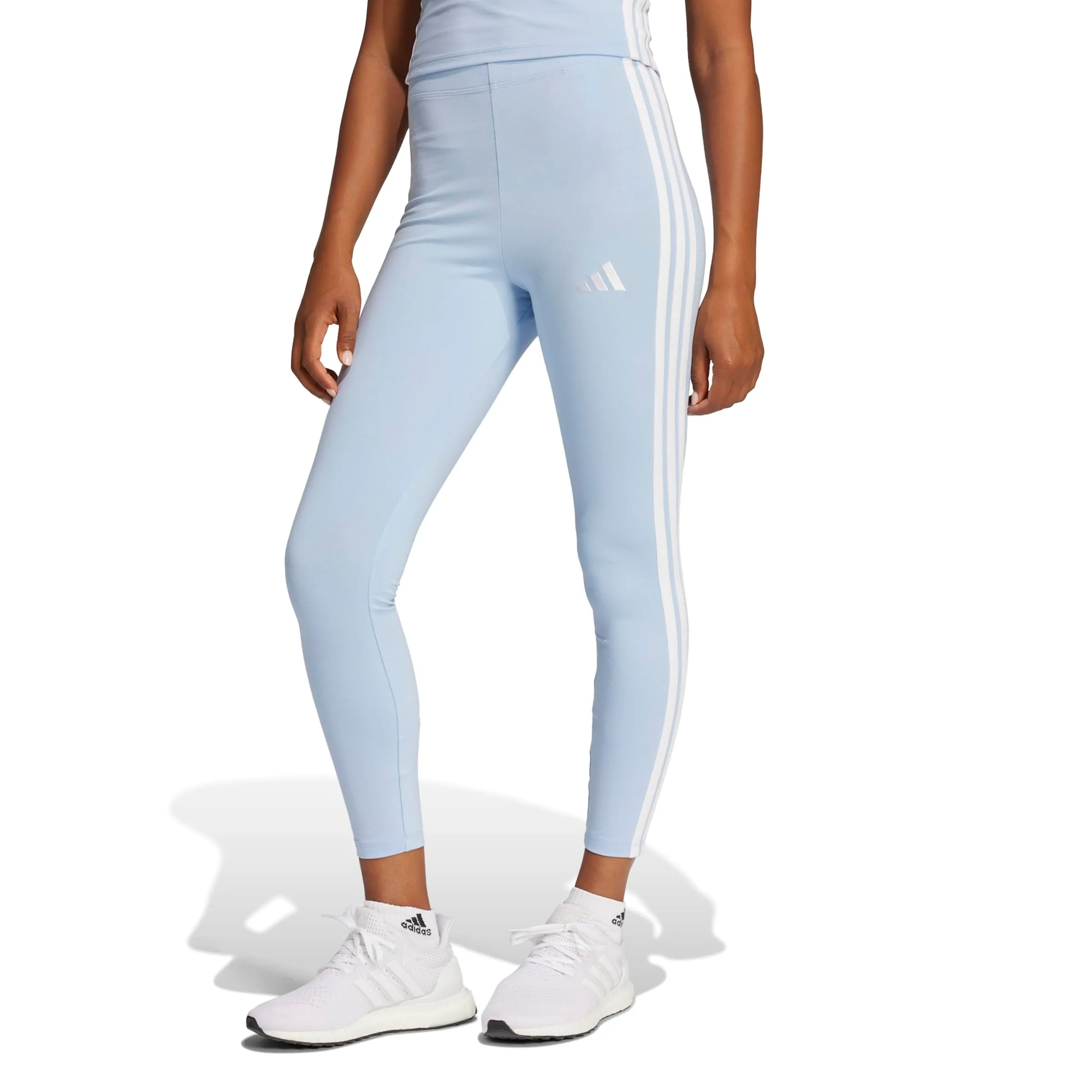 adidas Essentials 3-Stripes Cotton Leggings Tights, Glow Blue/White, L - immagine 3