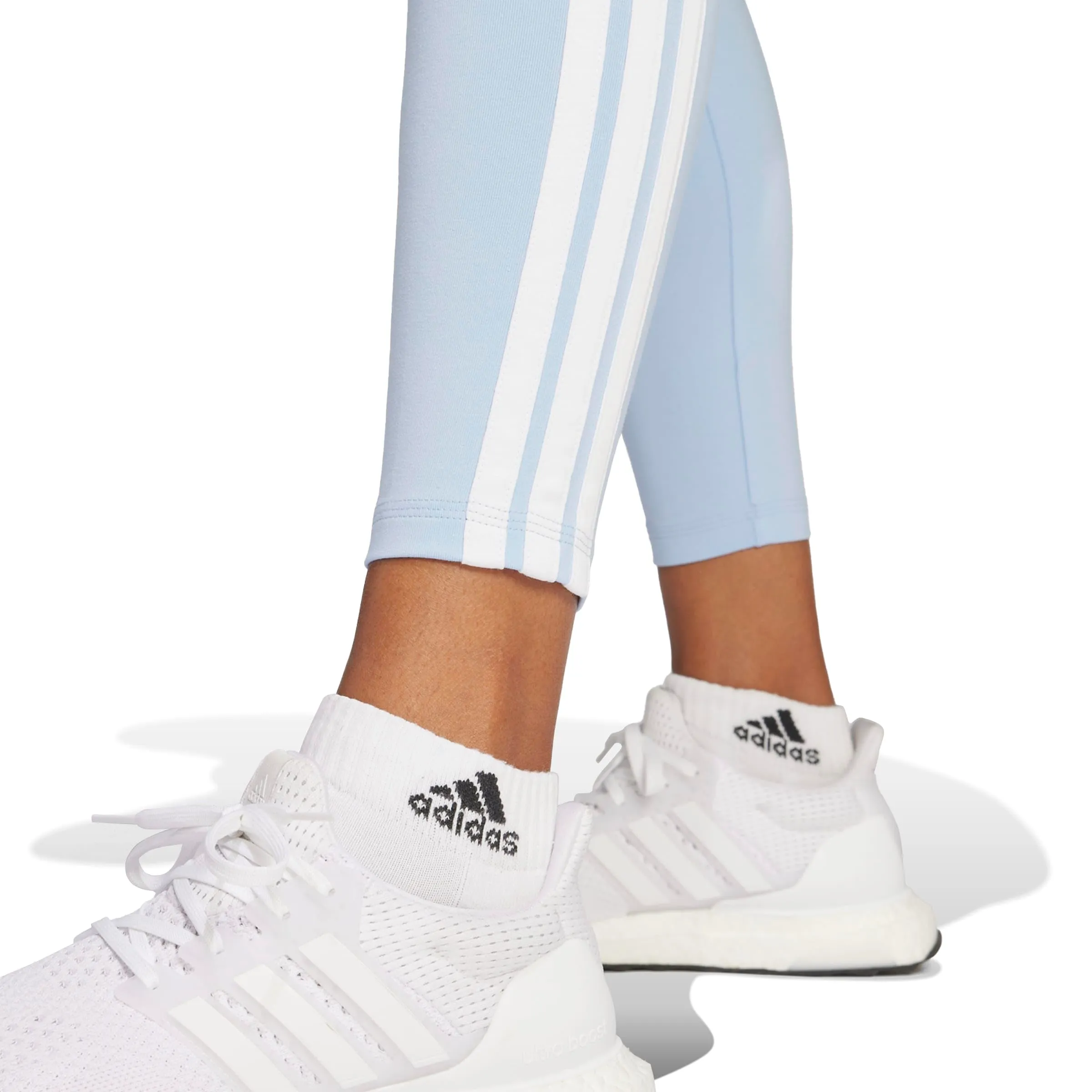 adidas Essentials 3-Stripes Cotton Leggings Tights, Glow Blue/White, L - immagine 4