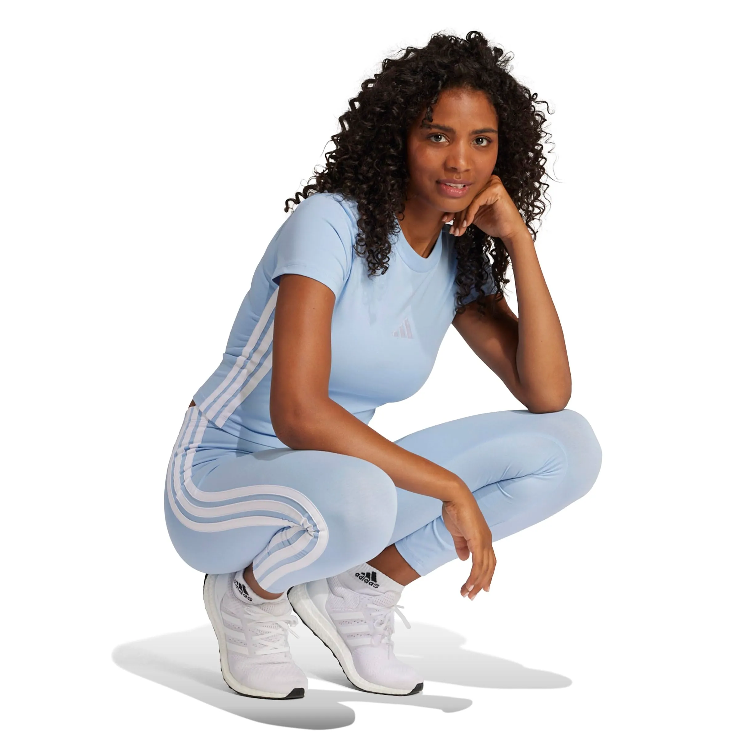 adidas Essentials 3-Stripes Cotton Leggings Tights, Glow Blue/White, L - immagine 6