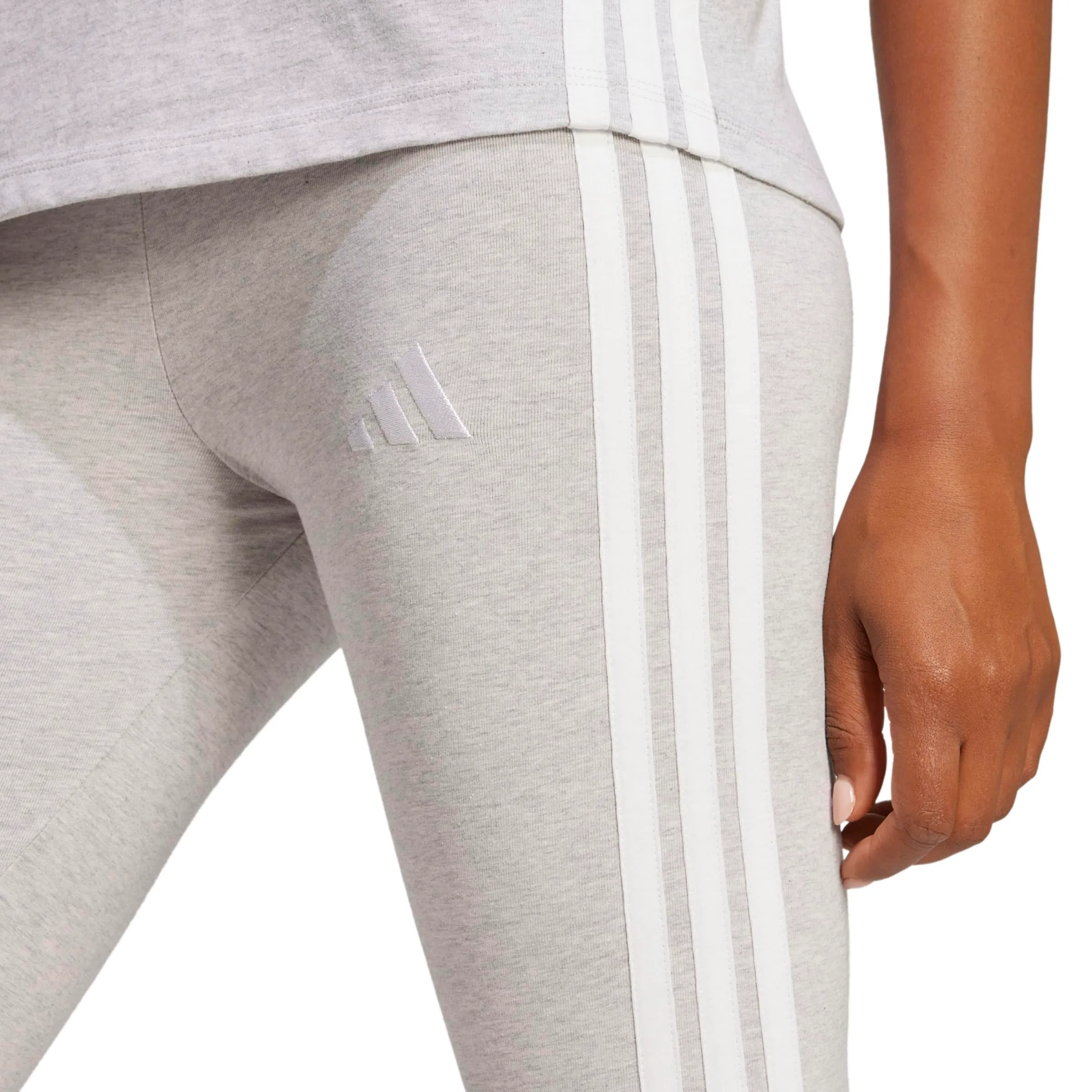 adidas Women's Essentials 3-Stripes Cotton Leggings, Light Grey Heather/White, XXL - immagine 5