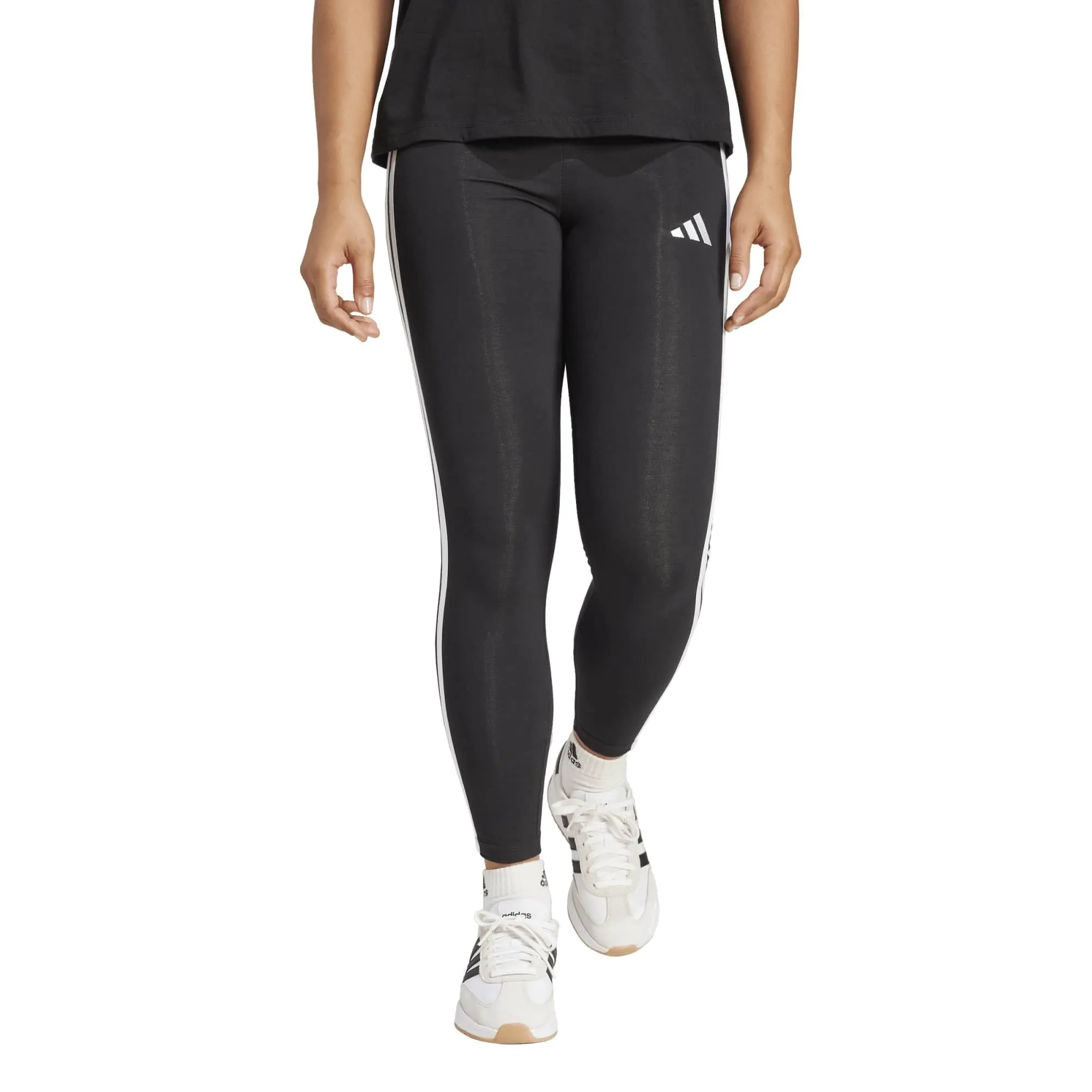 adidas Donna Essentials 3-Stripes Cotton Leggings Tights, Black/White, XS - immagine 2