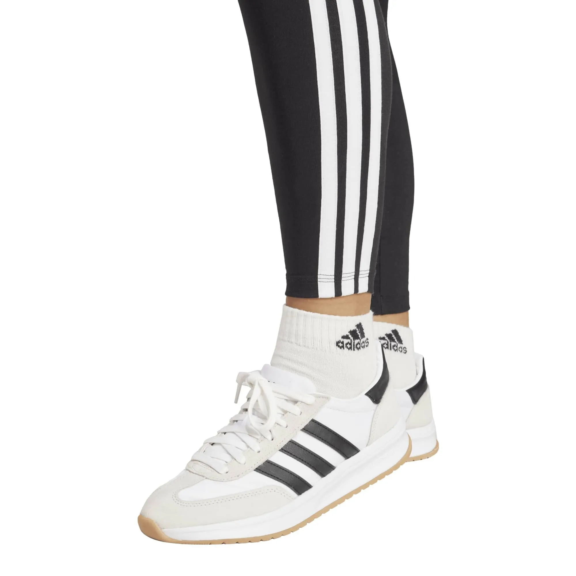 adidas Donna Essentials 3-Stripes Cotton Leggings Tights, Black/White, XS - immagine 5
