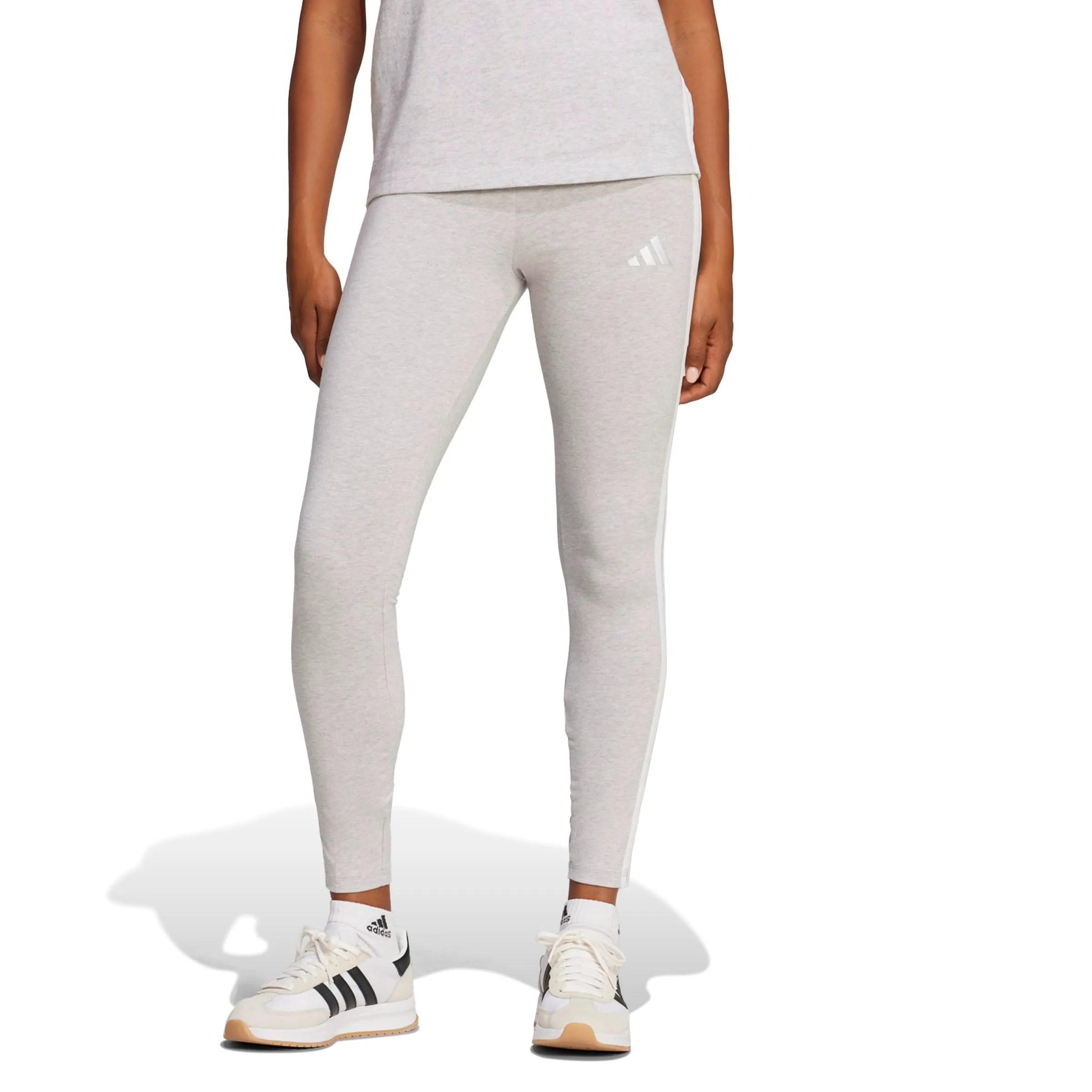 adidas Essentials 3-Stripes Cotton Leggings Tights, Light Grey Heather/White, S - immagine 3