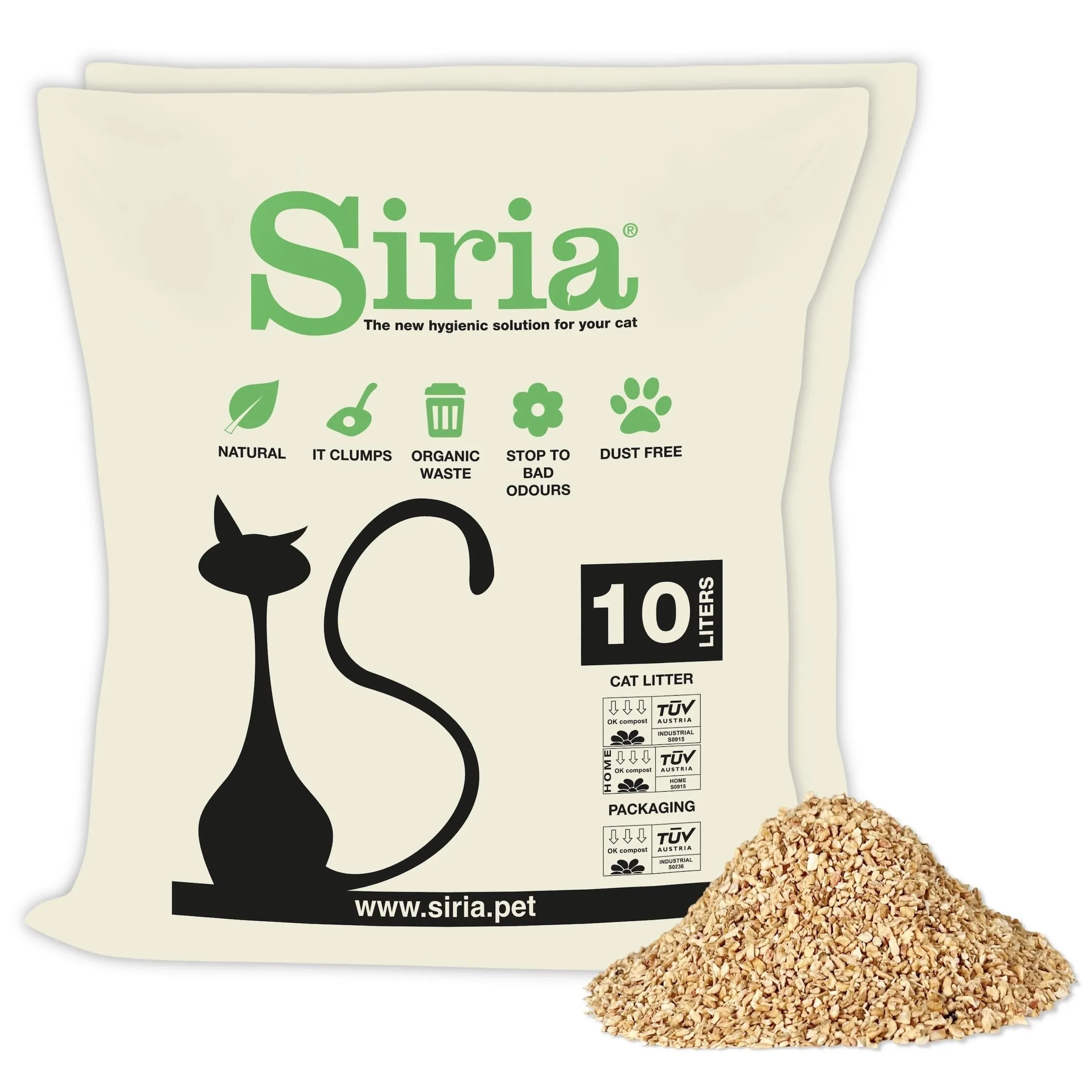 Siria Lettiera per Gatti Vegetale e Agglomerante 20L (Set 2 sacchi da 10L) - immagine 1