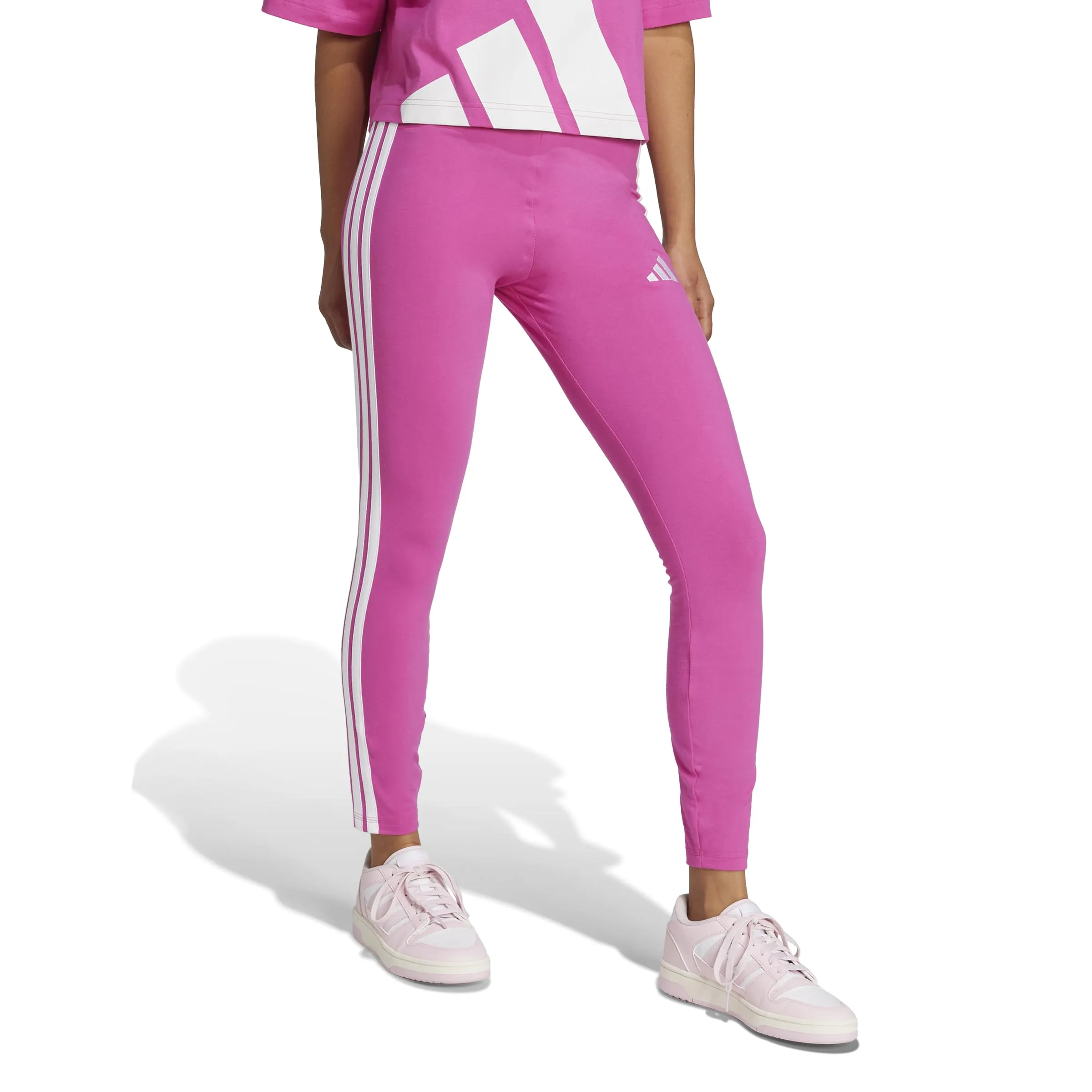 adidas Donna Essentials 3-Stripes Cotton Leggings, Semi Lucid Fuchsia/White, XL - immagine 4