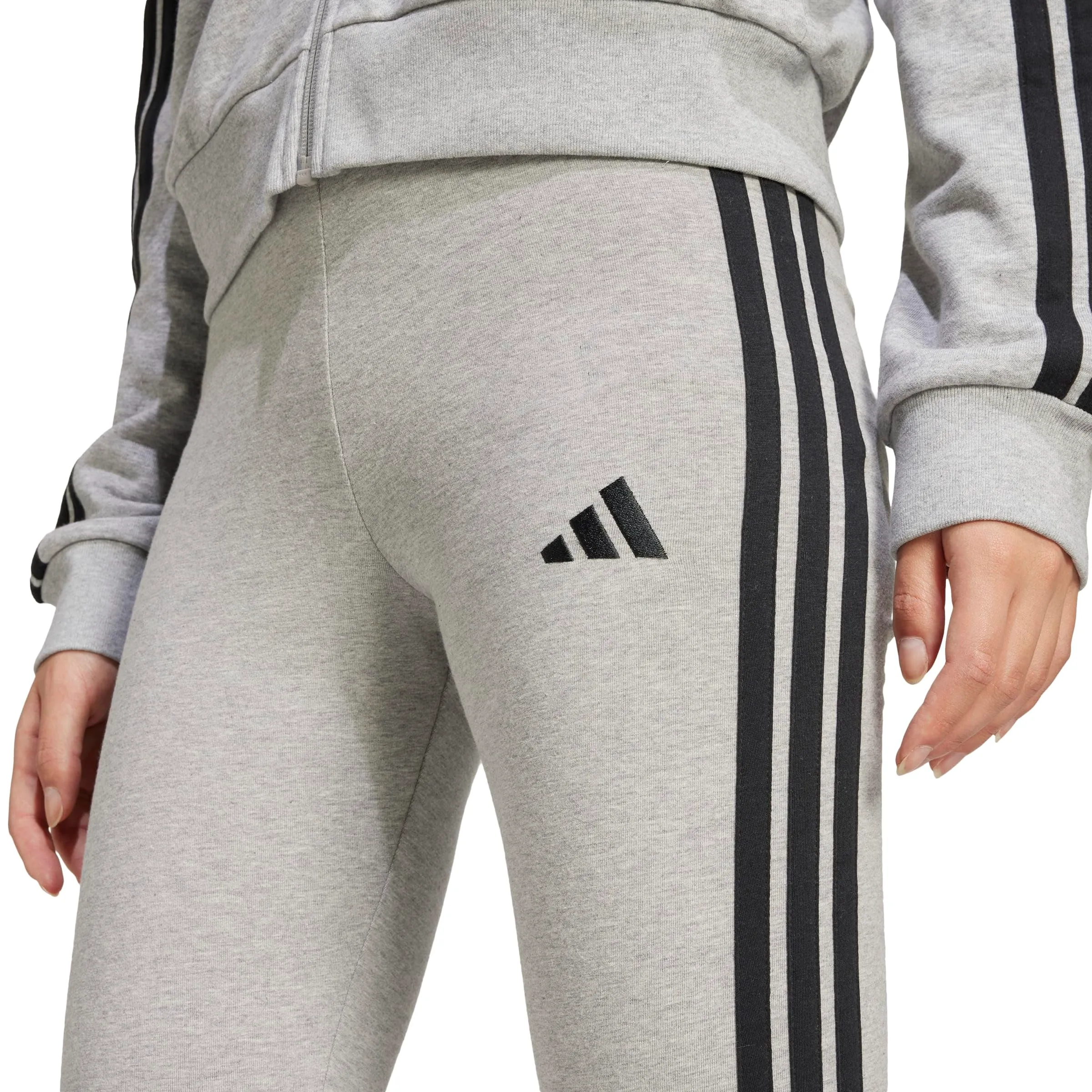 adidas Essentials 3-Stripes Cotton Leggings Tights, Medium Grey Heather/Black, M - immagine 3