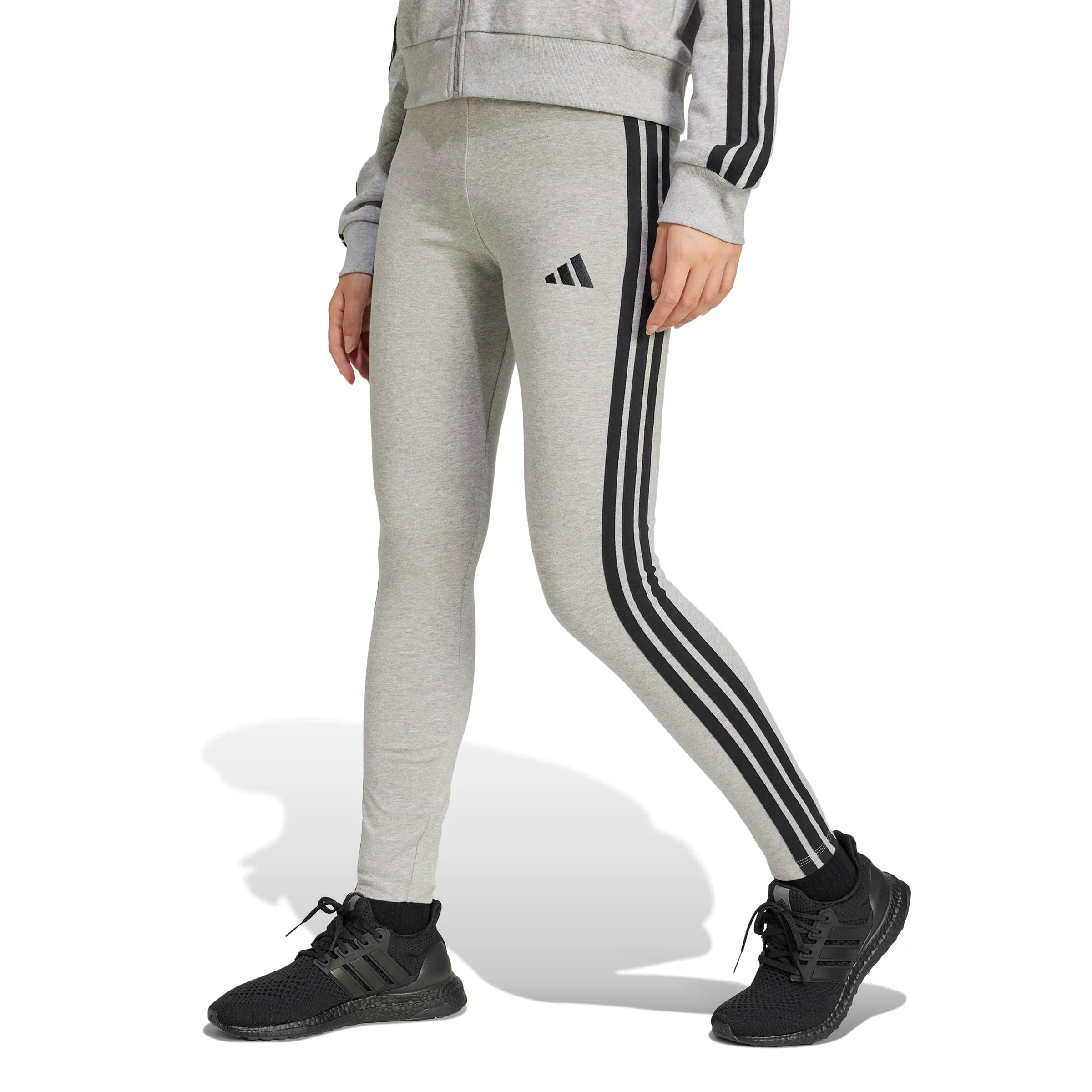 adidas Donna Essentials 3-Stripes Cotton Leggings Tights, Medium Grey Heather/Black, XXL - immagine 4