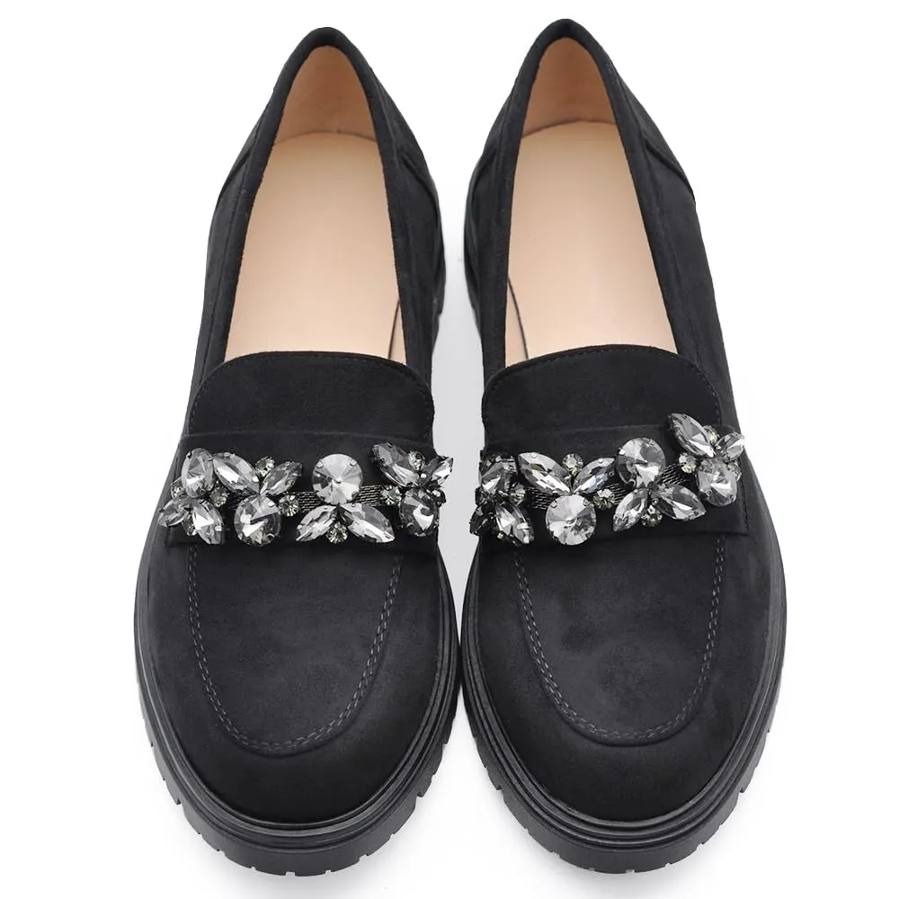 IF Mocassini Slip On Loafers Donna con Strass in Camoscio YL216 Nero N.36 - immagine 2