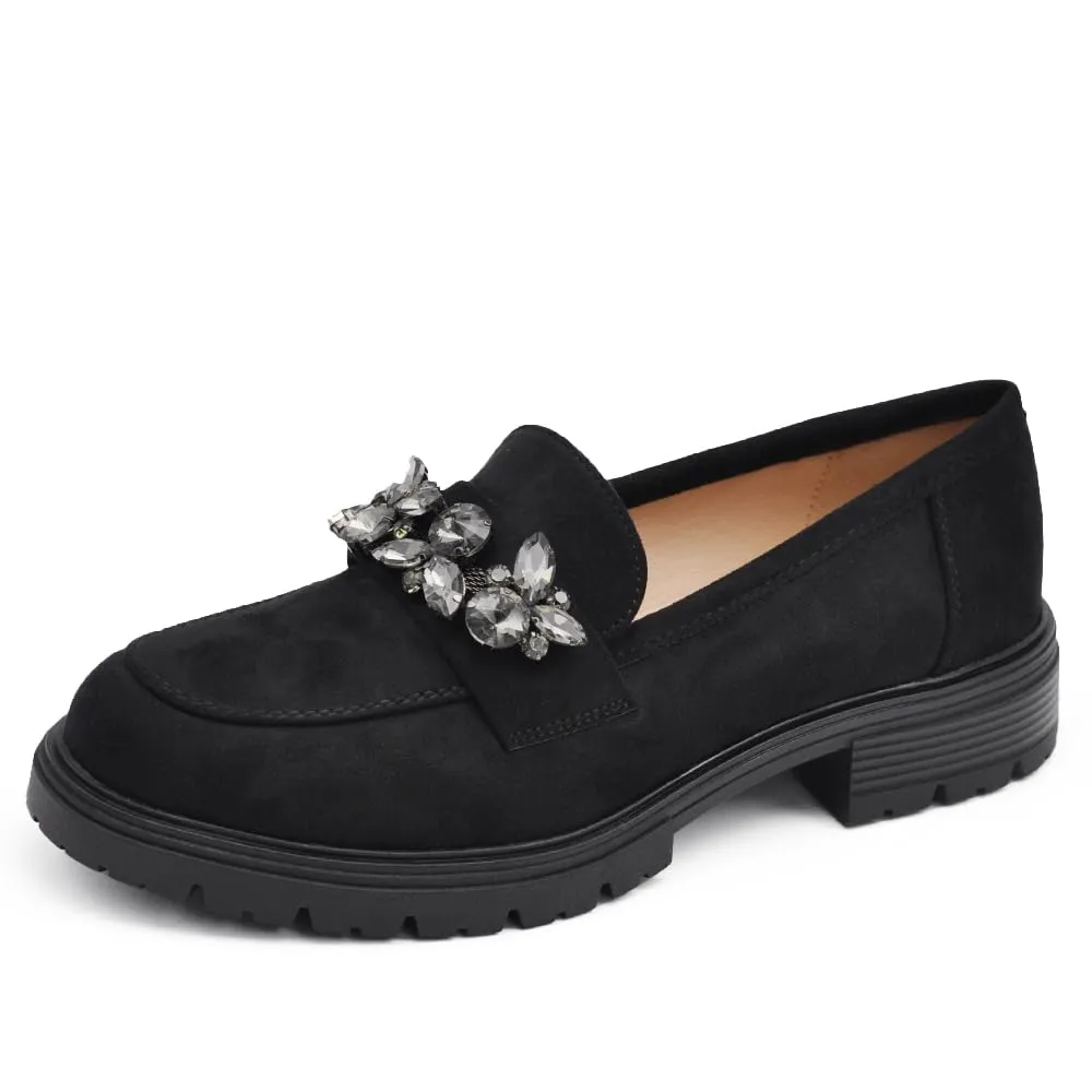 IF Mocassini Slip On Donna con Strass in Camoscio YL216 Nero N.40 - immagine 1