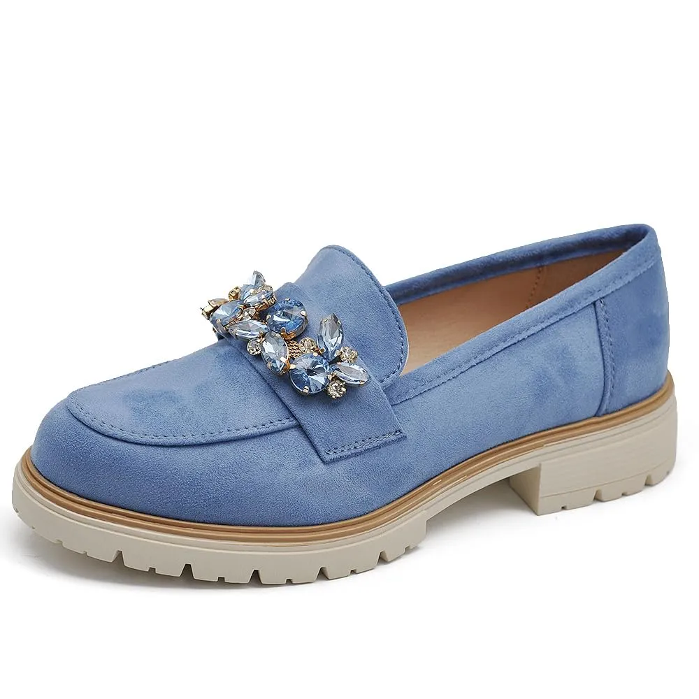 IF Mocassini Slip On Donna con Strass in Camoscio Blu Jeans YL216 N.41 - immagine 1