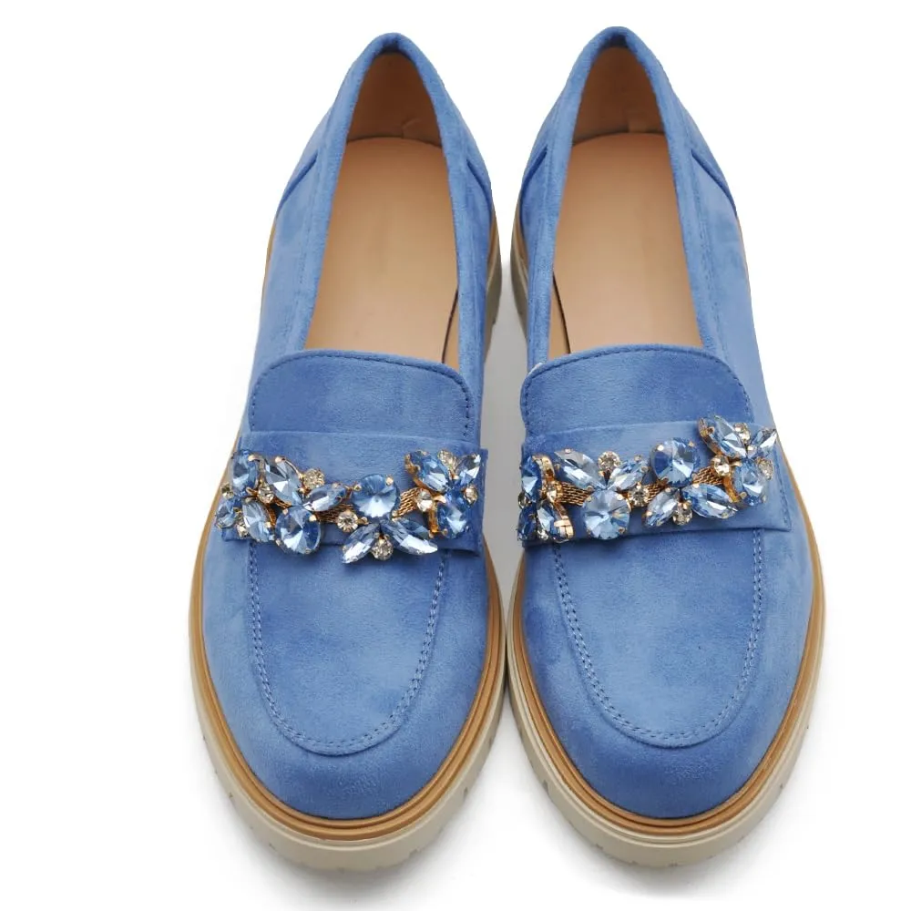 IF Mocassini Slip On Donna con Strass in Camoscio Blu Jeans YL216 N.41 - immagine 2