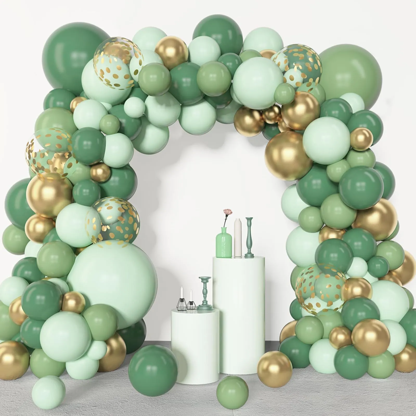 Balloon Garland Kit Arco Palloncini Verde Salvia e Oro, 110 Pezzi con Palloncini Coriandoli, 5-10-18 Pollici - immagine 1
