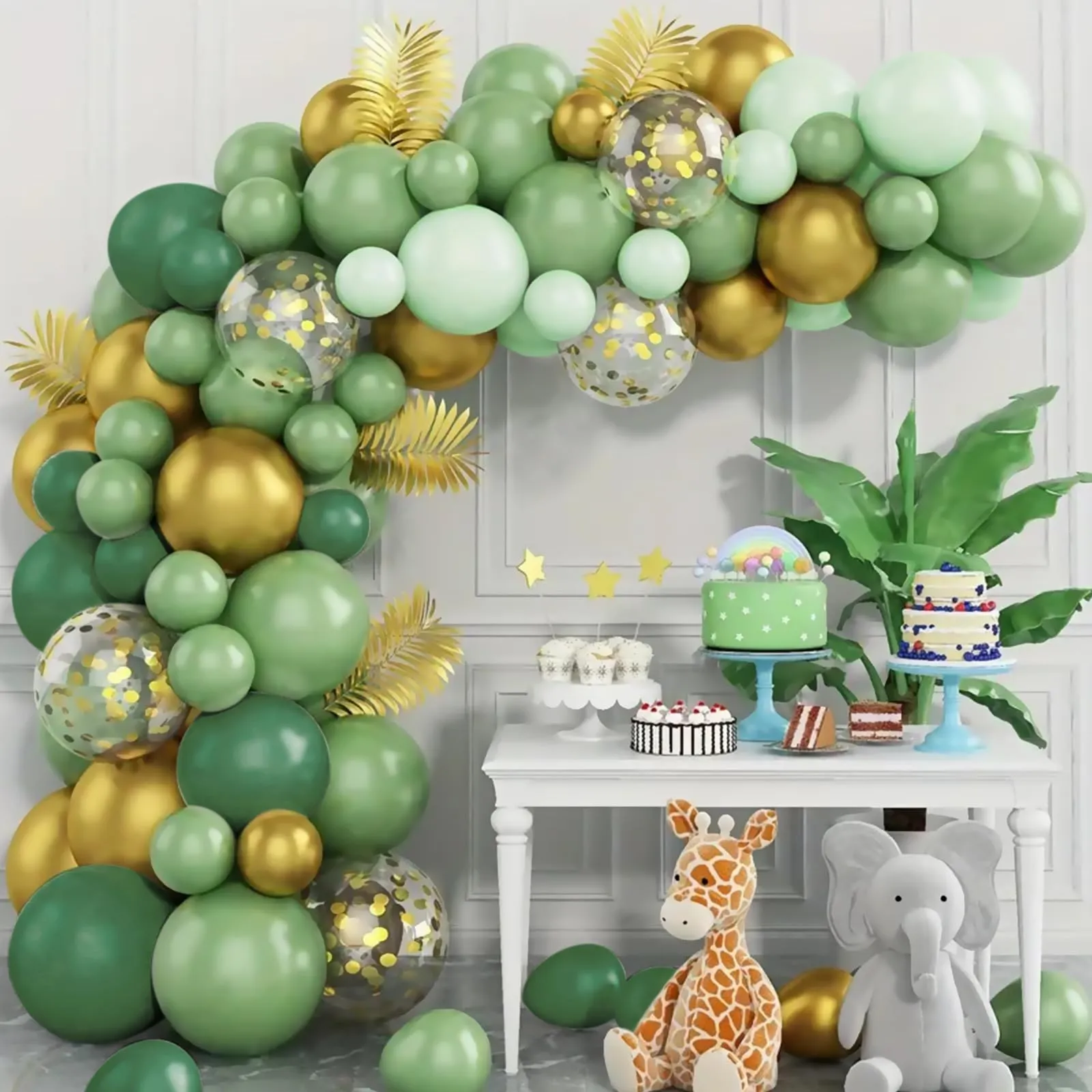 Balloon Garland Kit Arco Palloncini Verde Salvia e Oro, 110 Pezzi con Palloncini Coriandoli, 5-10-18 Pollici - immagine 3