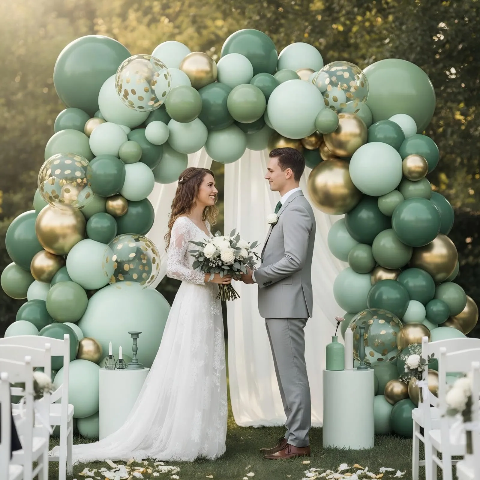 Balloon Garland Kit Arco Palloncini Verde Salvia e Oro, 110 Pezzi con Palloncini Coriandoli, 5-10-18 Pollici - immagine 4