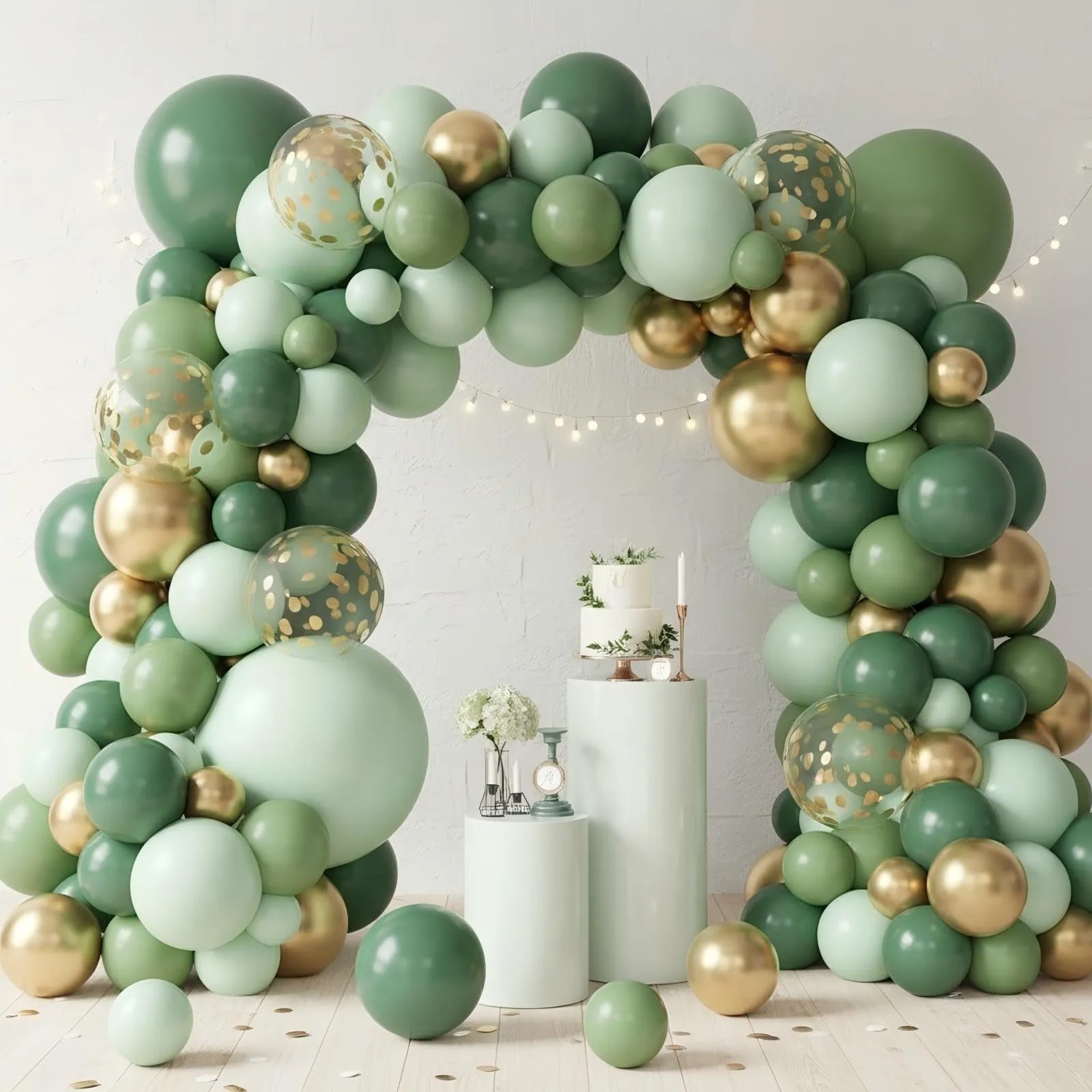 Balloon Garland Kit Arco Palloncini Verde Salvia e Oro, 110 Pezzi con Palloncini Coriandoli, 5-10-18 Pollici - immagine 6