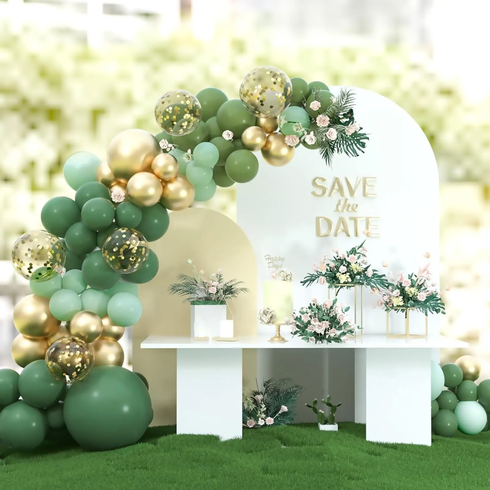 Balloon Garland Kit Arco Palloncini Verde Salvia e Oro, 110 Pezzi con Palloncini Coriandoli, 5-10-18 Pollici - immagine 7