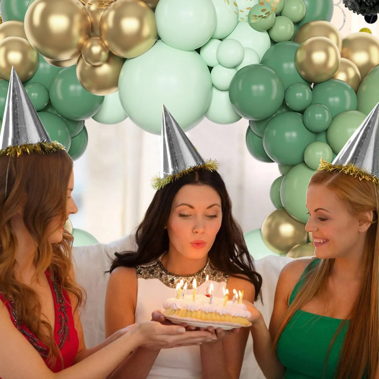 Balloon Garland Kit Arco Palloncini Verde Salvia e Oro, 110 Pezzi con Palloncini Coriandoli, 5-10-18 Pollici - immagine 8