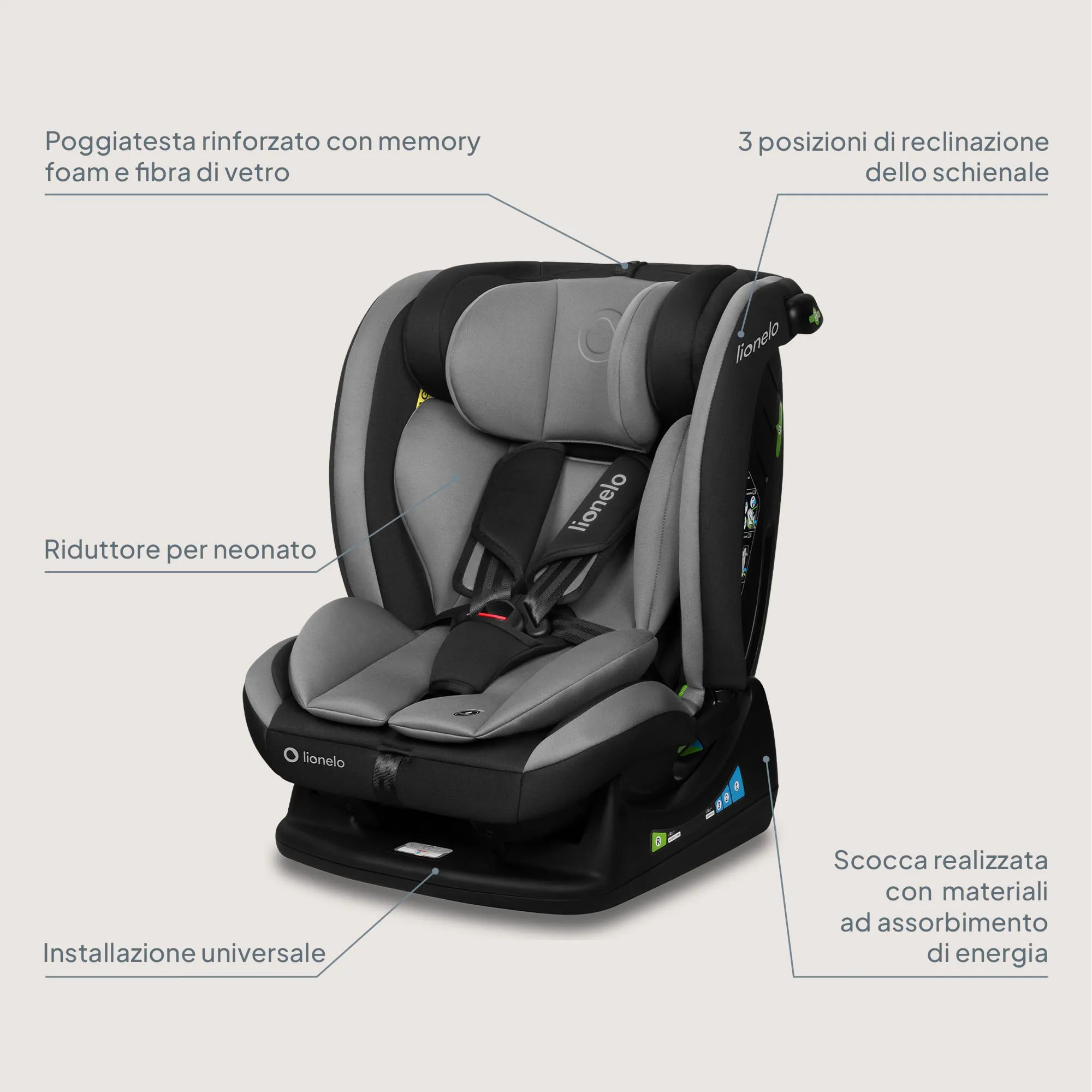 Lionelo Aart i-Size Seggiolino Auto Bambini 0-12 anni Norma R129 - immagine 12