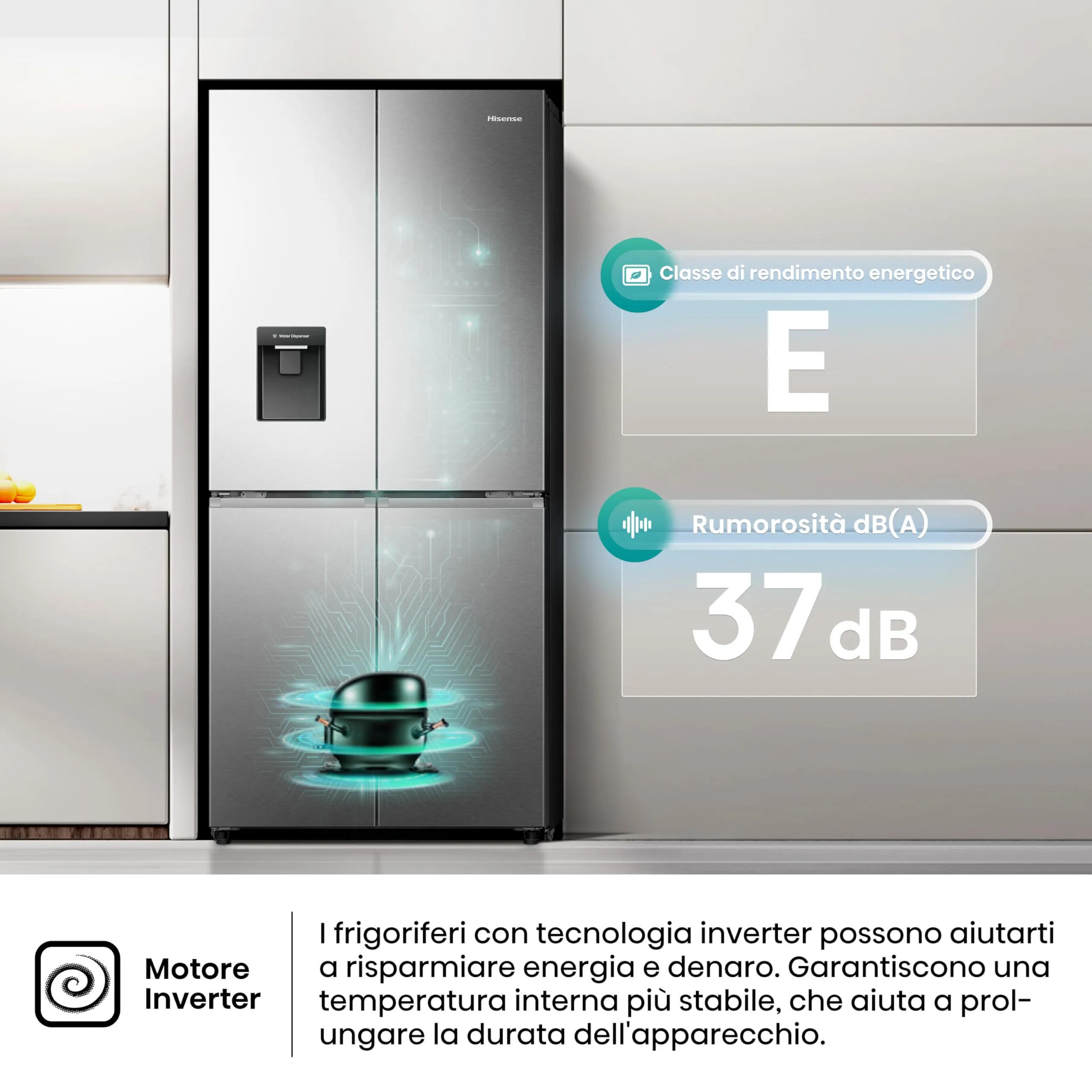 Hisense RQ5P470SMIE Frigorifero Americano Quattro Porte Total No Frost Inox - immagine 7