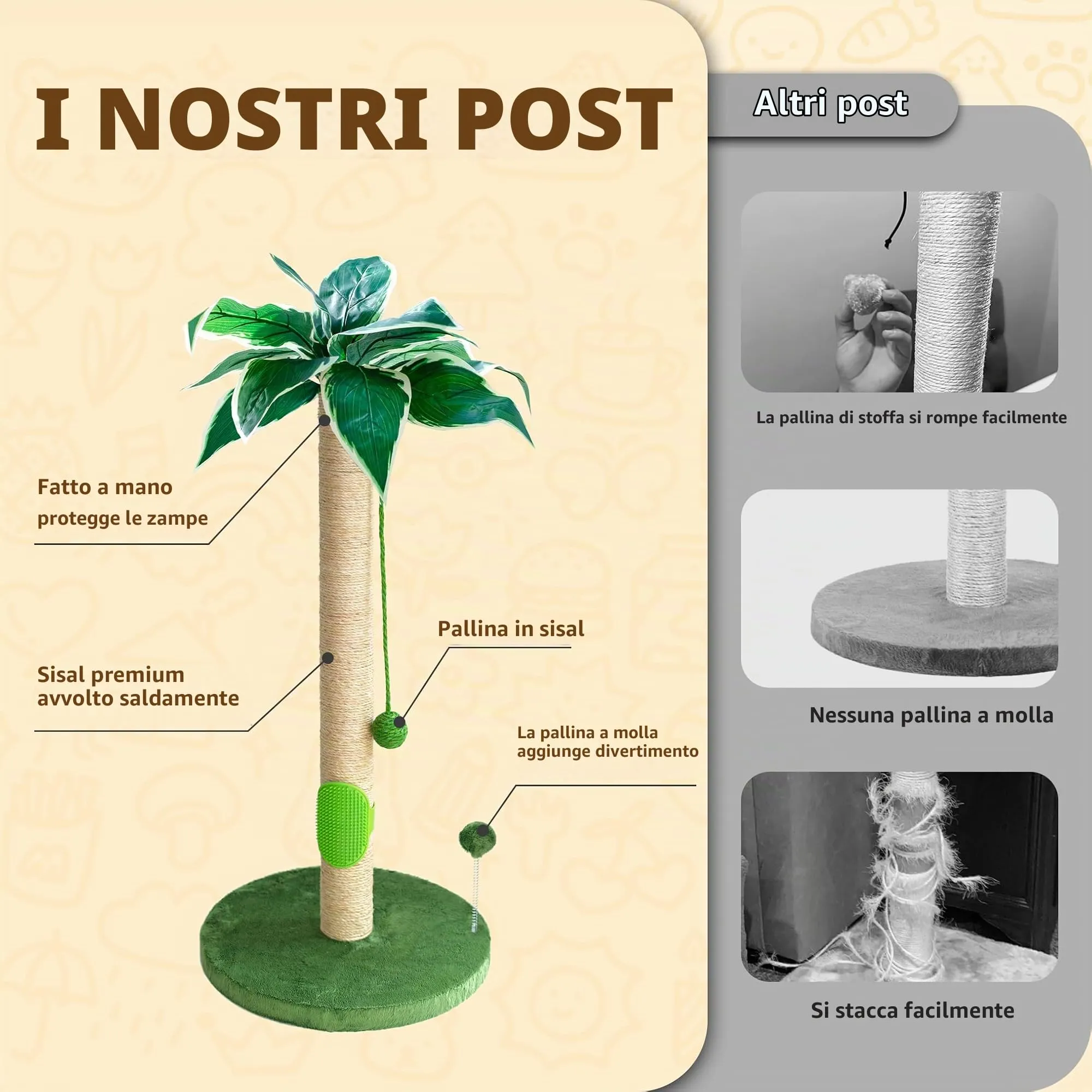 Fantasreen Tiragraffi per Gatti 88cm con Pista e Giocattoli - immagine 2